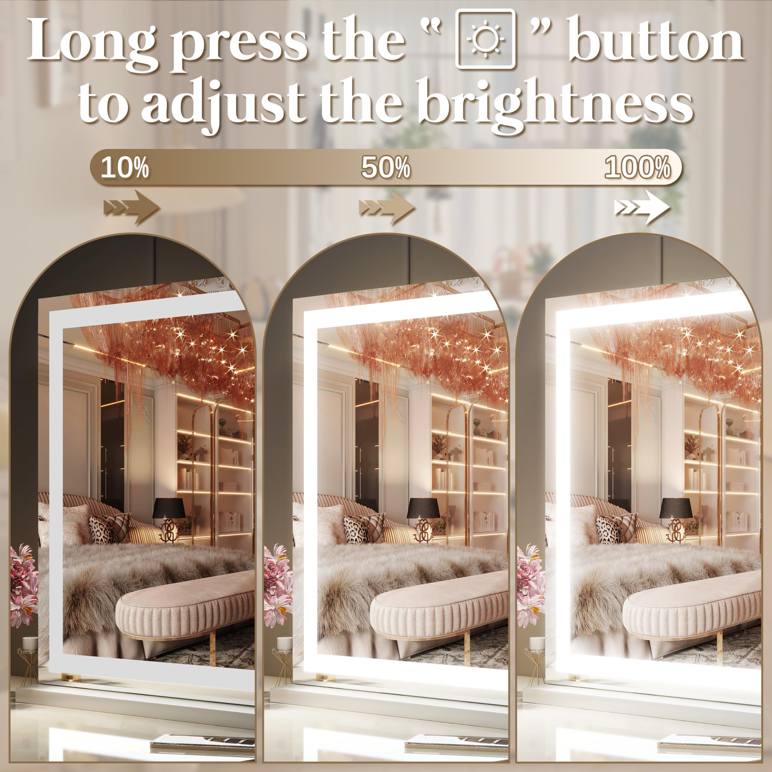 Fennio Vanity Mirror With Lights 32''X22'', Lighted Makeup Mirror, Large Vanity Mirror, Touch Sensor With 3-Color Lighting, 10X