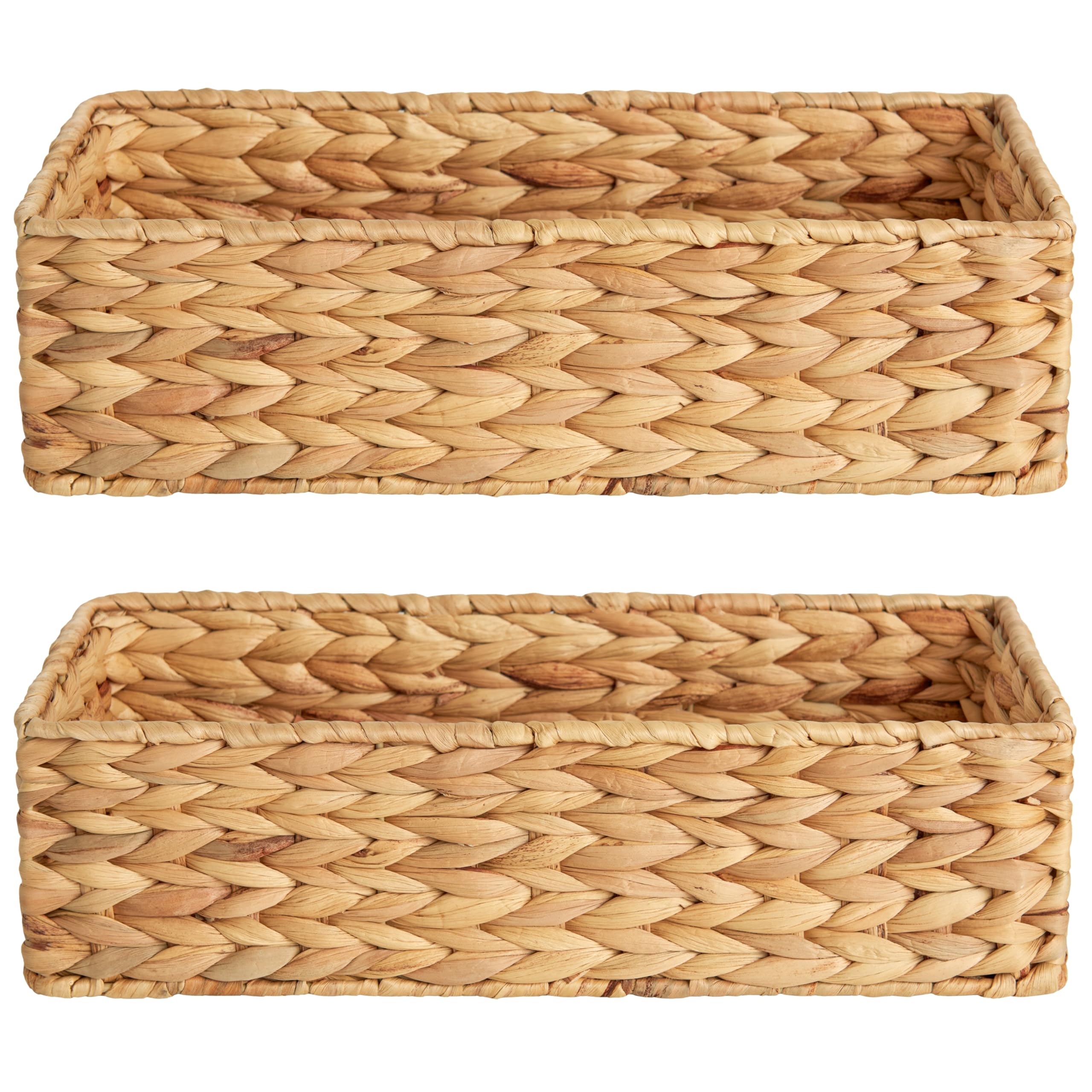 Storageworks Wicker Tank Topper Basket, Water Hyacinth Storage For Bathroom, 2 Pack