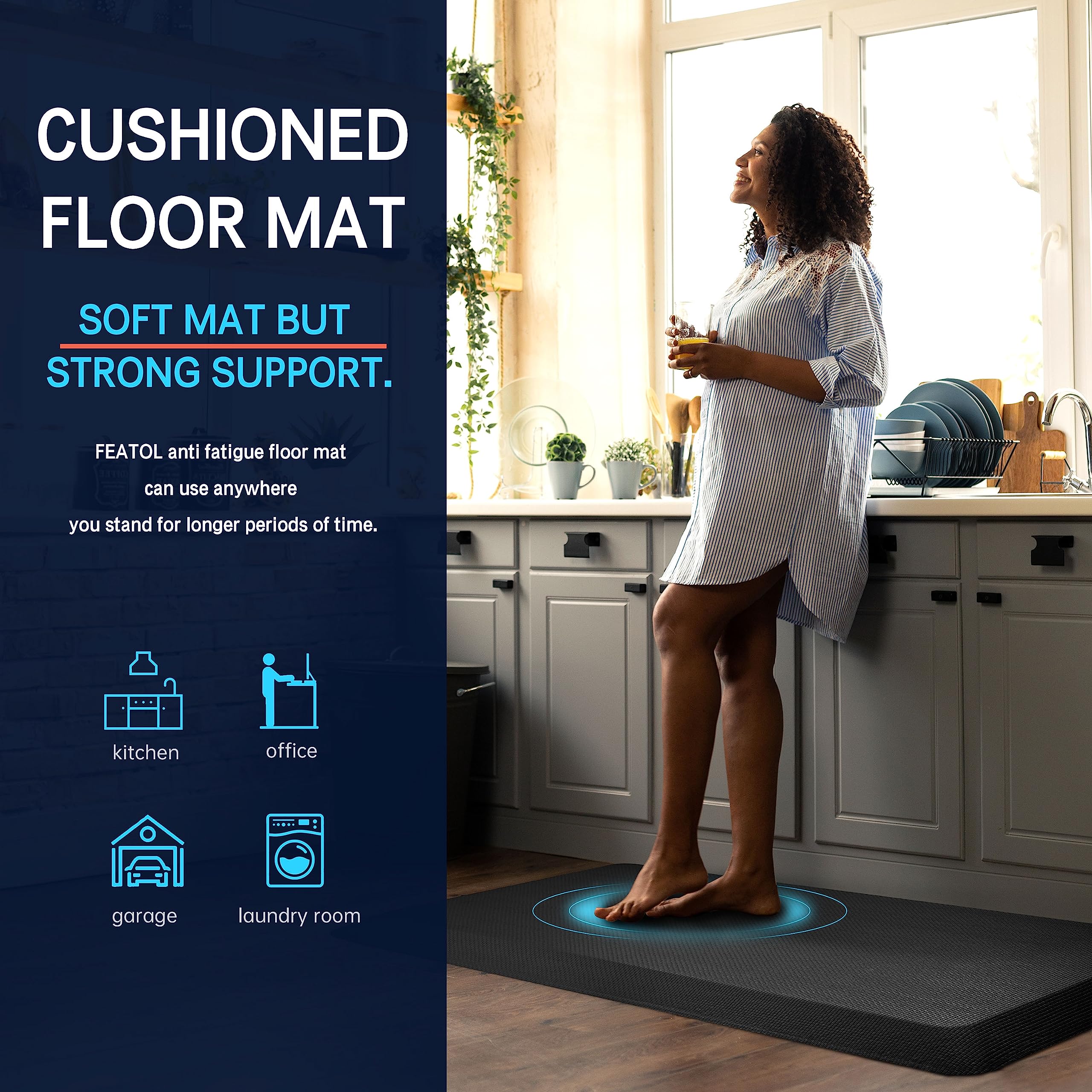 Featol Anti Fatigue Mats For Standing, 9/10 Extra Thick Ergonomic Standing Desk Mat, Comfort & Durable Memory Foam Standing Mat