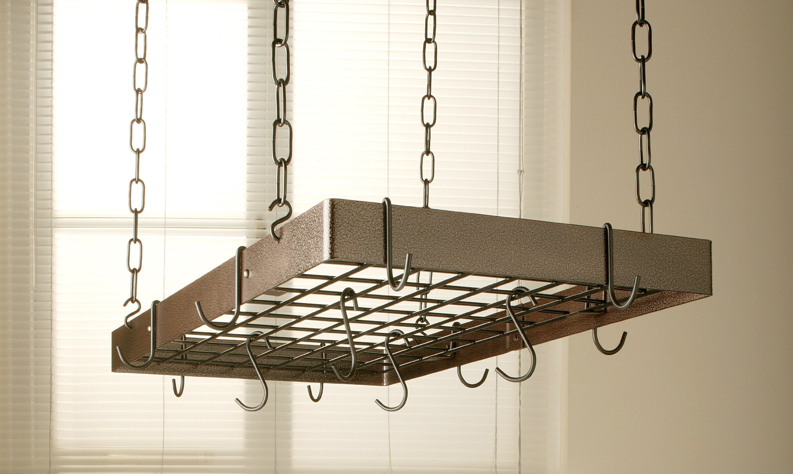 Hammered Copper Rectangle Pot Rack With Black