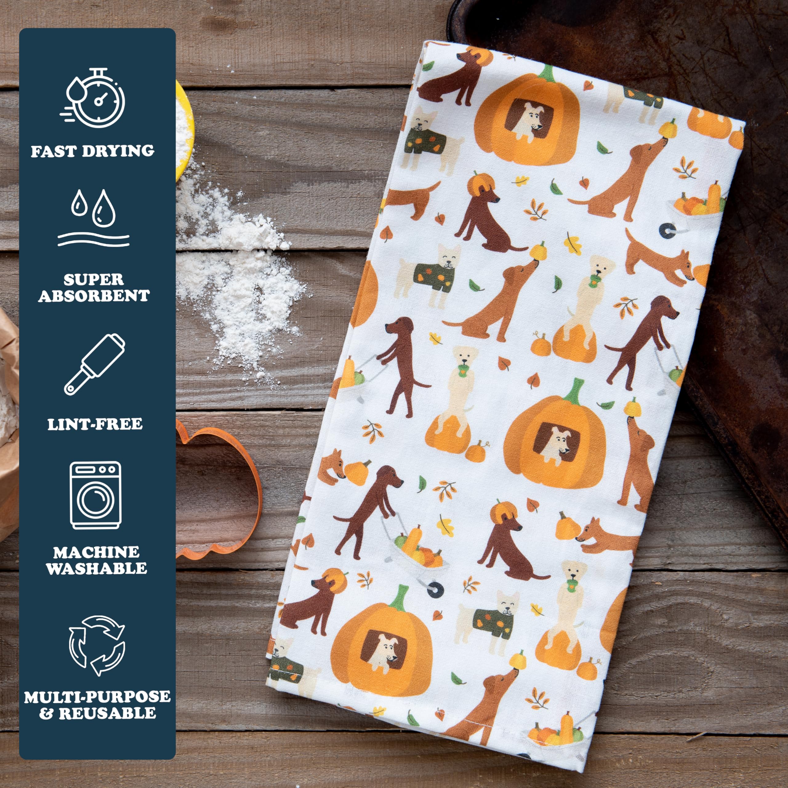 Puppington Dog Halloween Kitchen Towels - Halloween Dish Towels - Fall Decor - Thanksgiving Dog Tea Towels - Helping Harvest Hou