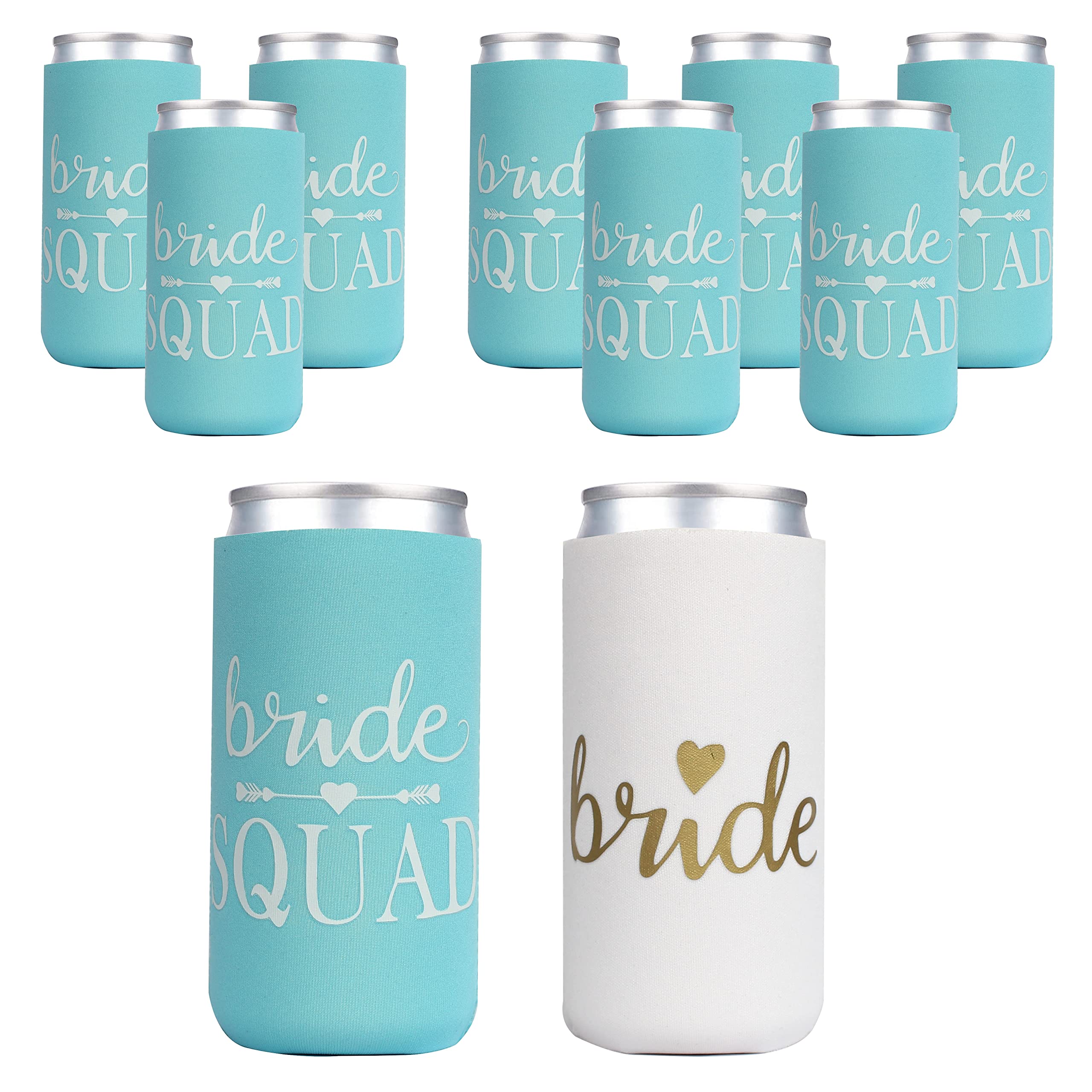 Partygifts&Beyond 10Packs Bachelorette Party Decorations Slim Can Cooler Bridesmaid Gifts Can Cooler Bride Squad Can Sleeves(Lak