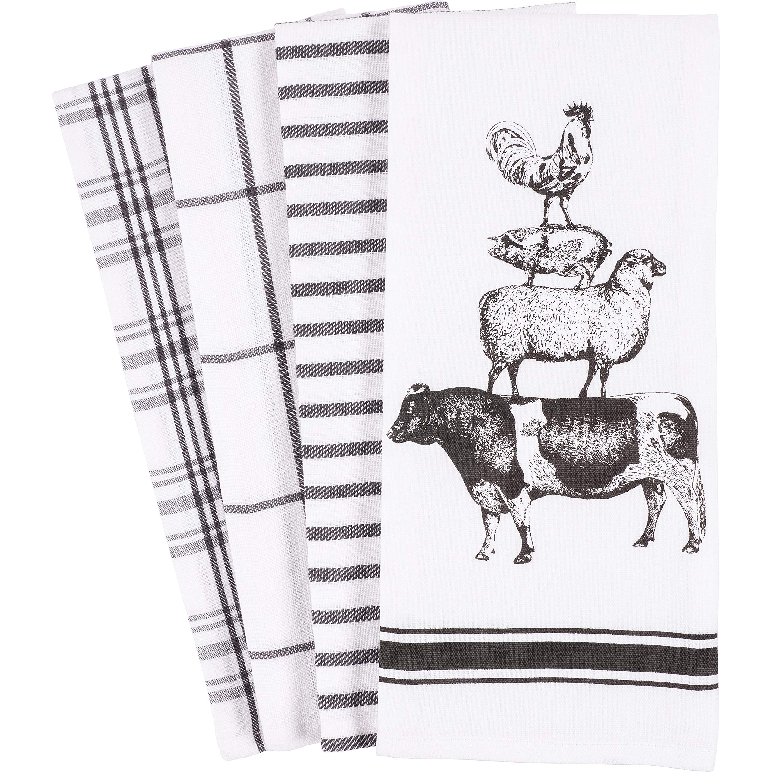 Kaf Home Pantry Stacked Farm Animals Kitchen Dish Towel 18 X 28-Inch Set Of 4
