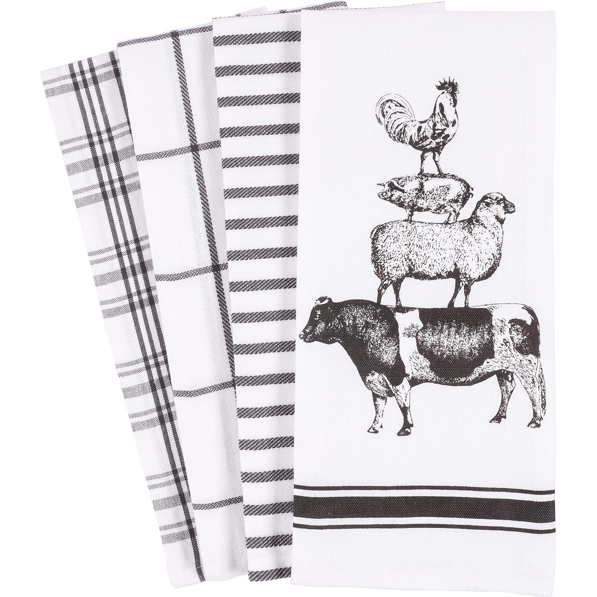 Kaf Home Pantry Stacked Farm Animals Kitchen Dish Towel 18 X 28-Inch Set Of 4