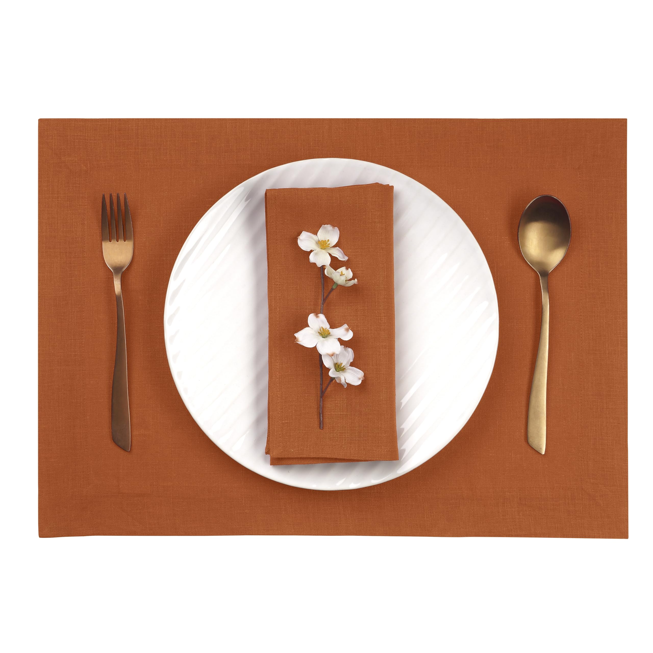 Dmoksha Fall Placemats 14 X 19 Inch, Rust Placemats Set Of 4, 100% Pure Linen Placemats, Hemmed Cloth Placemats, Perfect For Tha