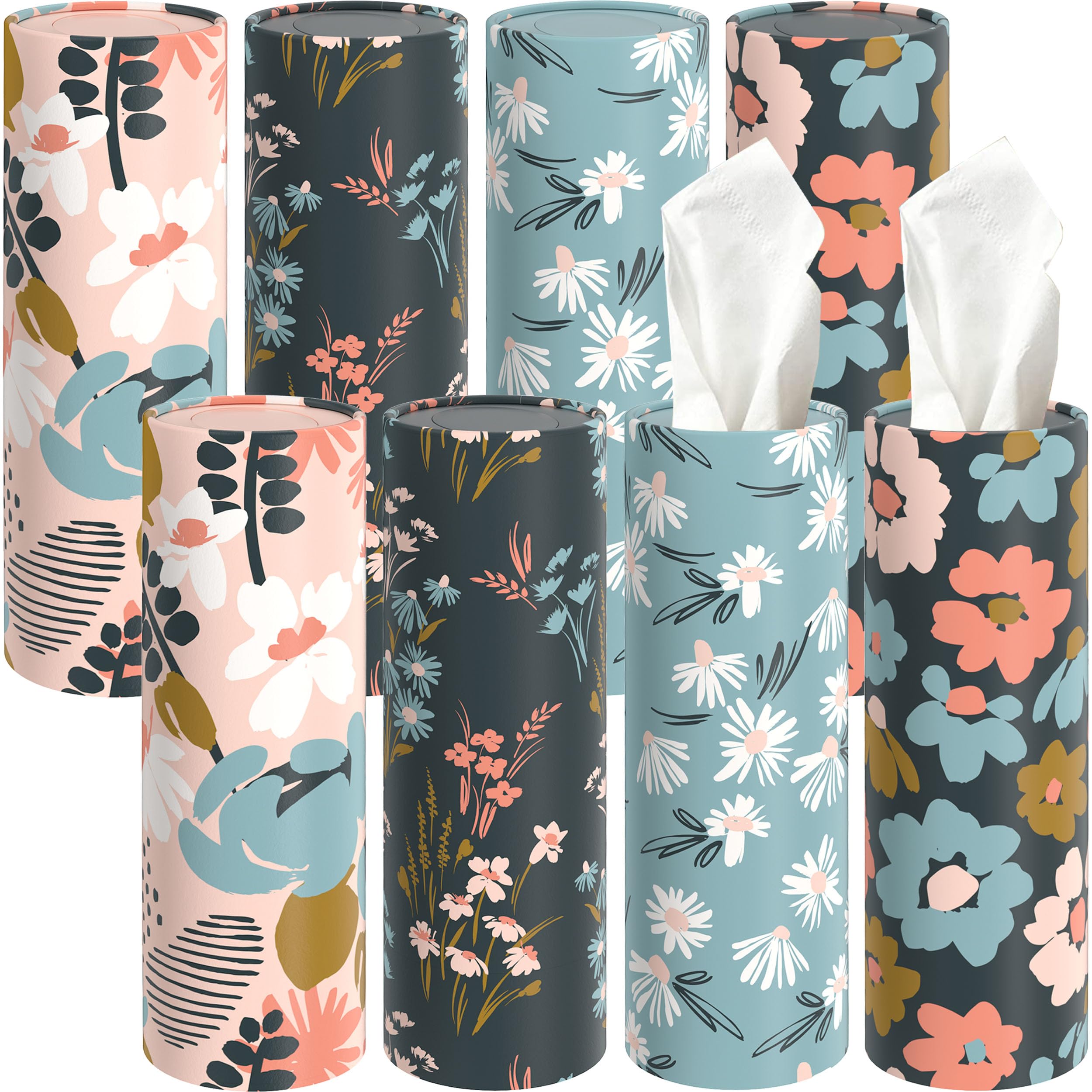 8 Pack Car Tissue Holder with 3-ply Facial Tissues Bulk, UBTKEY Car Tissues Cylinder, Round Tissue Boxes for Car, Round Tube Car