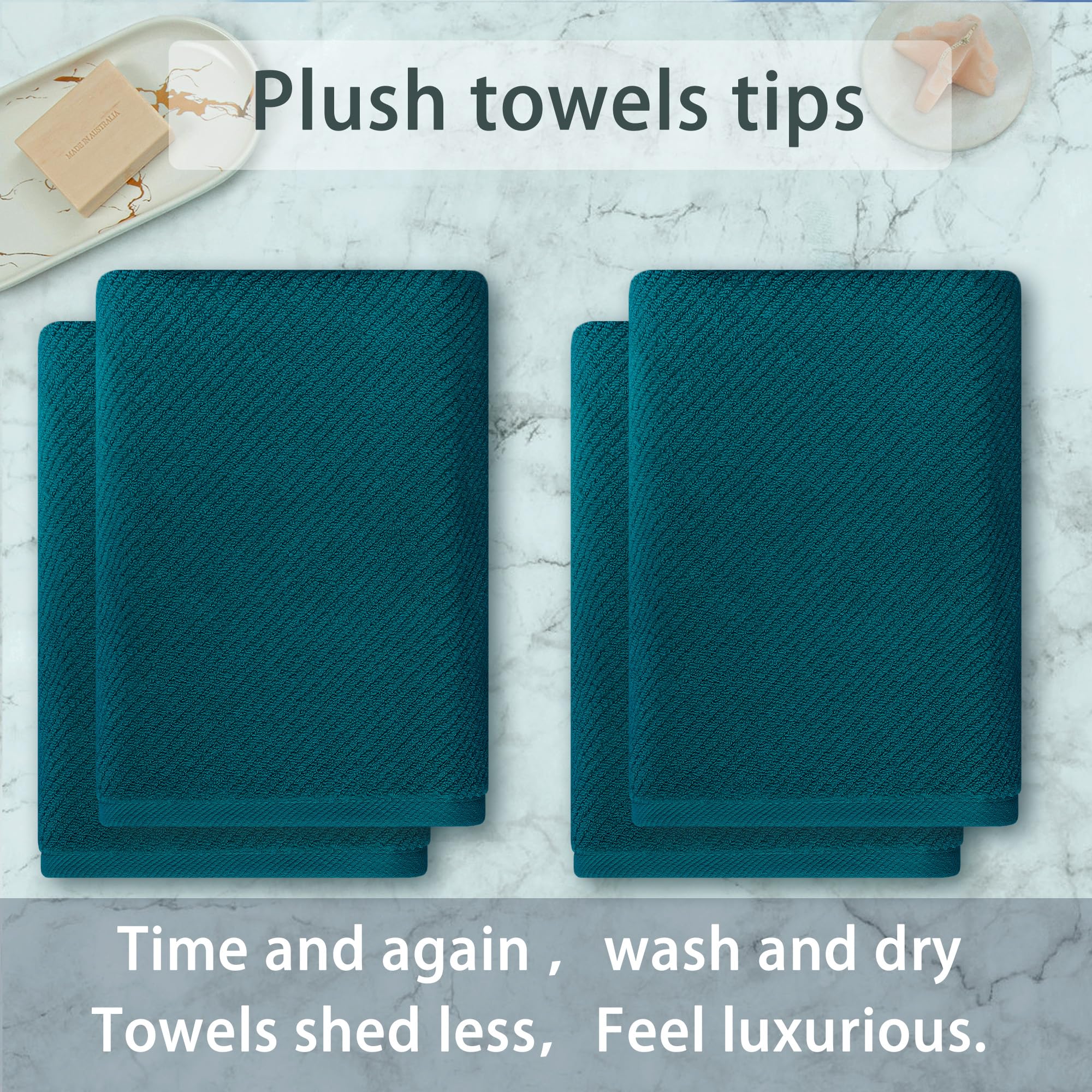 Voova & Movas Bath Towels Set Of 4, Large 30'' X 56'' - 100% Cotton | Thick | Light Weight | Soft | Absorb | Quick Dry, Bath Tow