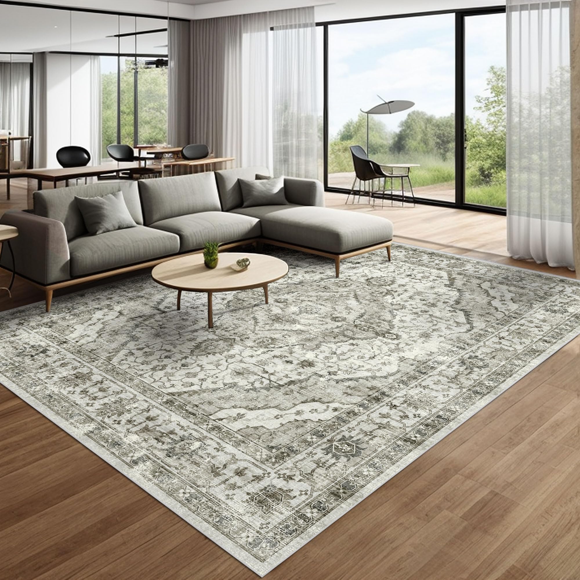 Deerly Washable Rugs 8x10 Area Rug Large Rugs for Living Room - Boho Large Area Rug Vintage Rugs 8x10 Non-Slip Distressed Carpet