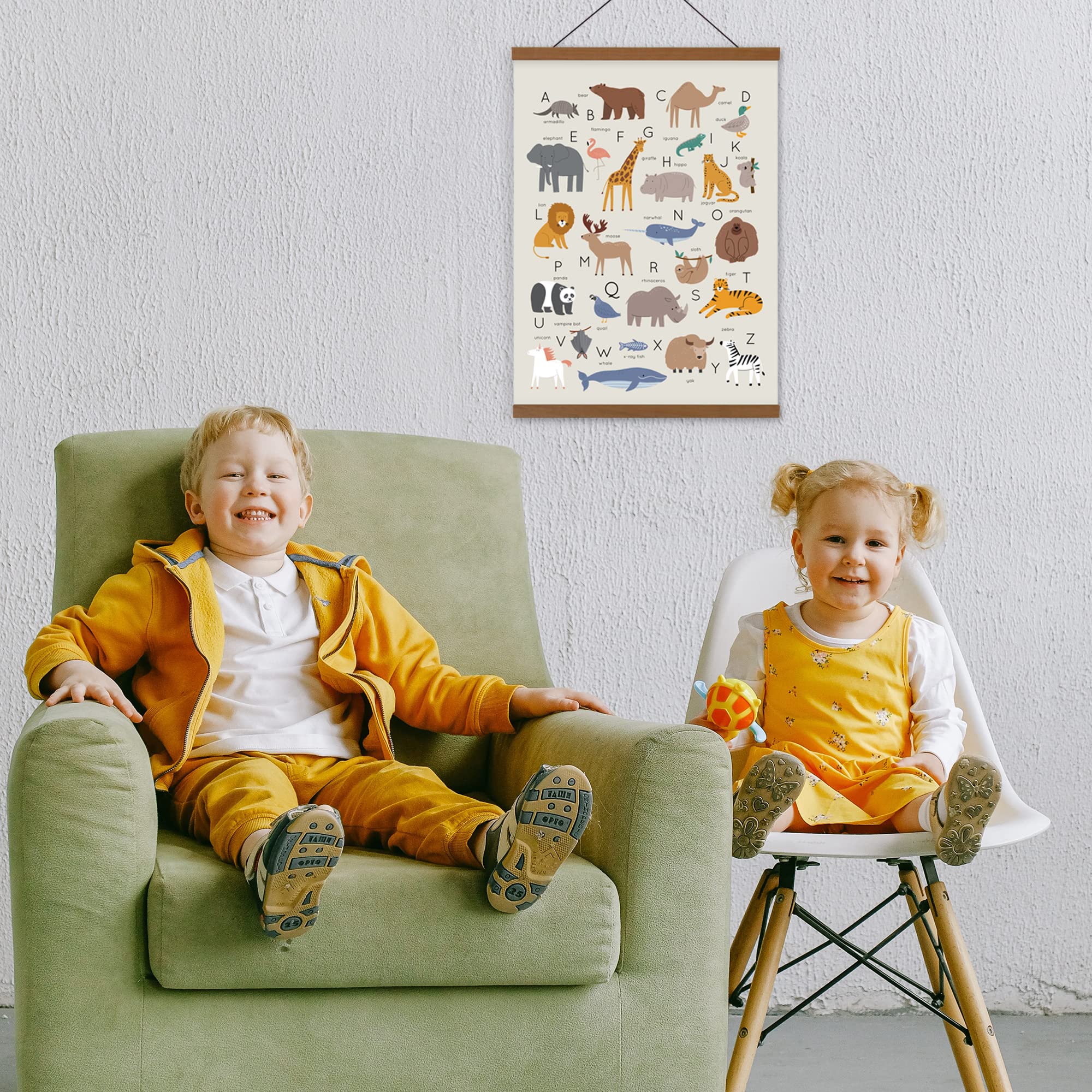 Lenny'S World Animal Alphabet Poster On Linen Canvas With Teak Wooden Poster Hanger (Abc Animals) Durable Ready To Hang Learning