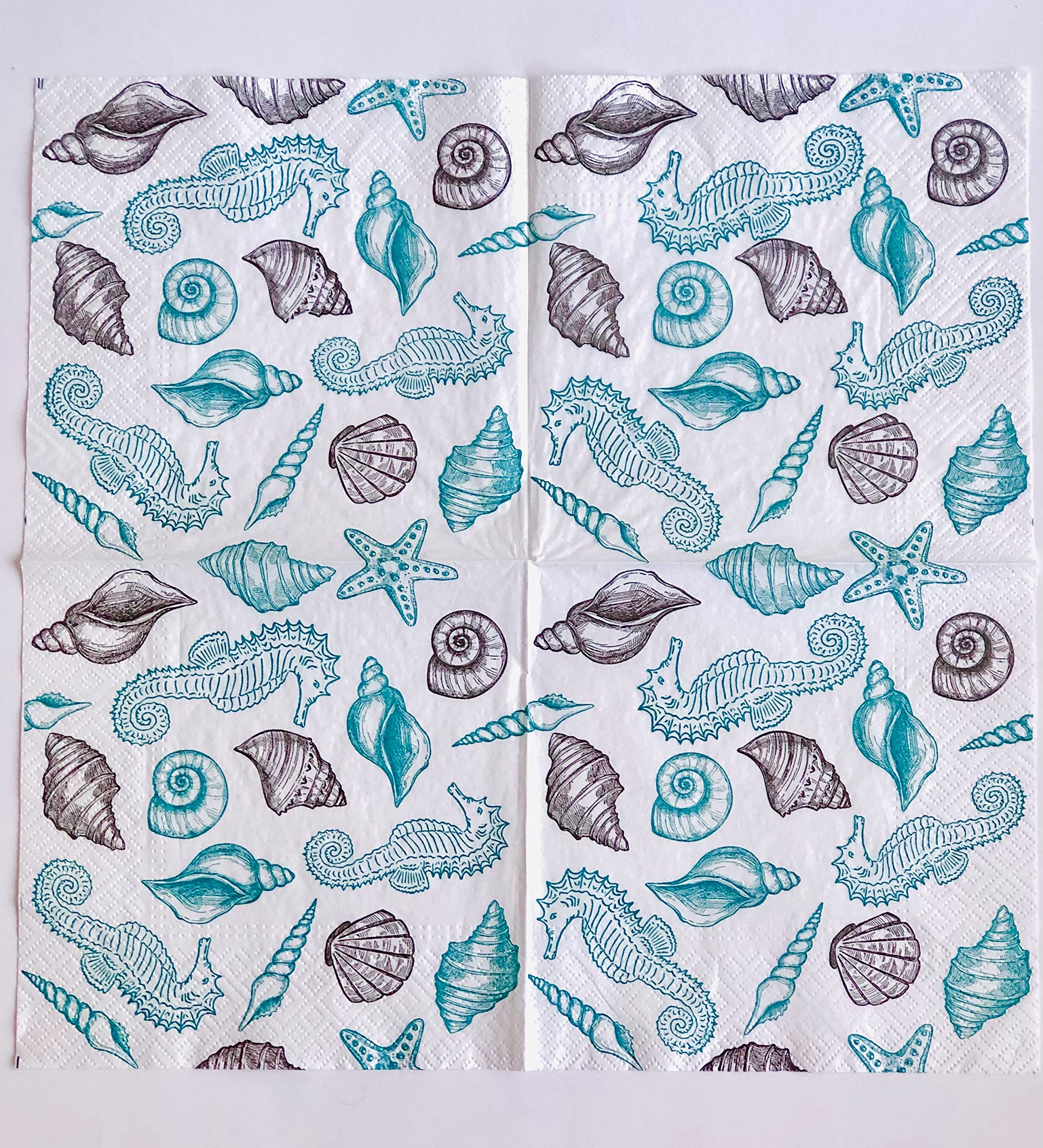 Fine Style 40-Ct 13X13 Ocean Life Napkin | Decoupage Luncheon Dinner Napkins Pretty Light Blue For Brunch Party, 13X13 Inches