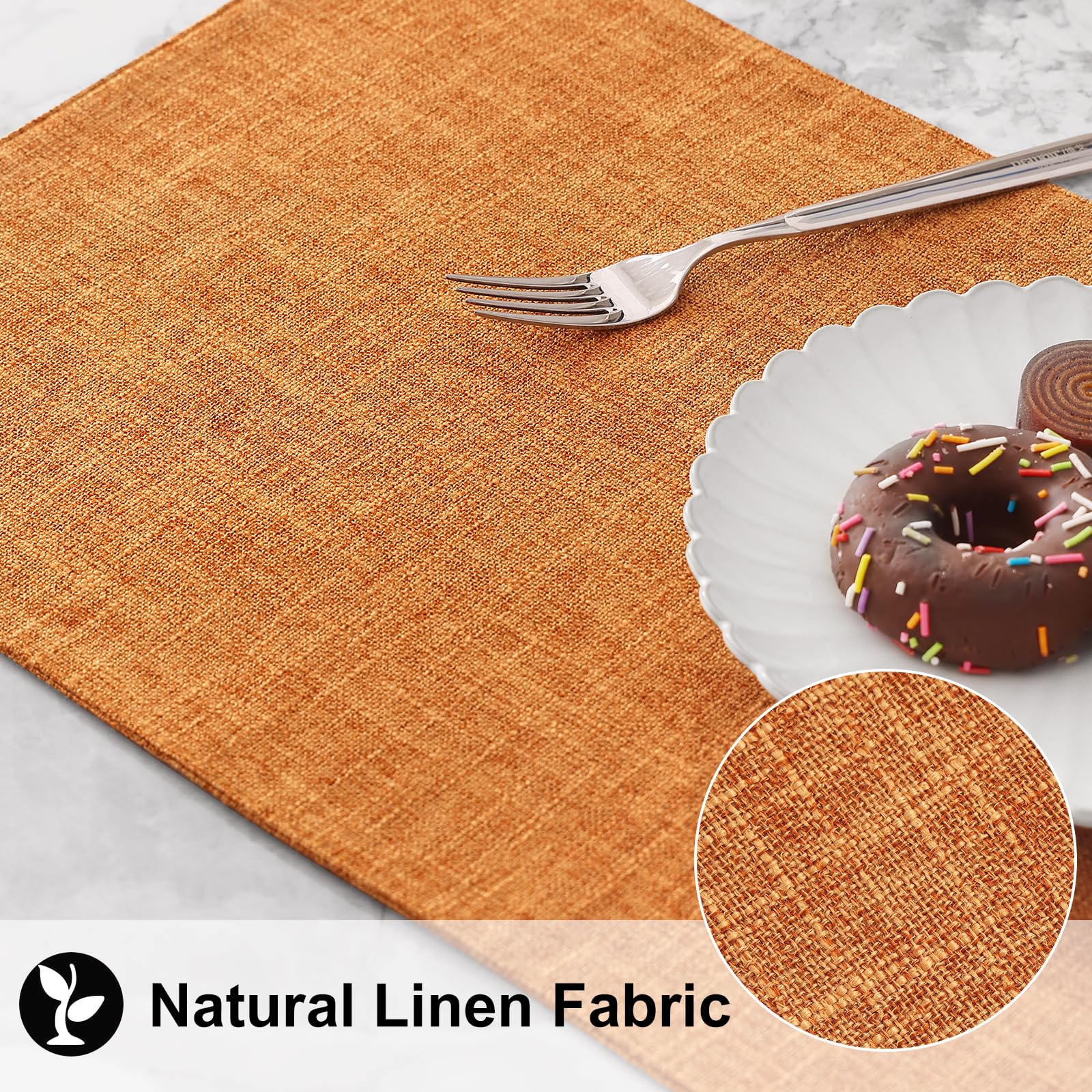 Homing Orange Cloth Placemats Set Of 8 - Cotton Linen Blend Washable Farmhouse Dining Table Mats For Fall & Thanksgiving, Easy T