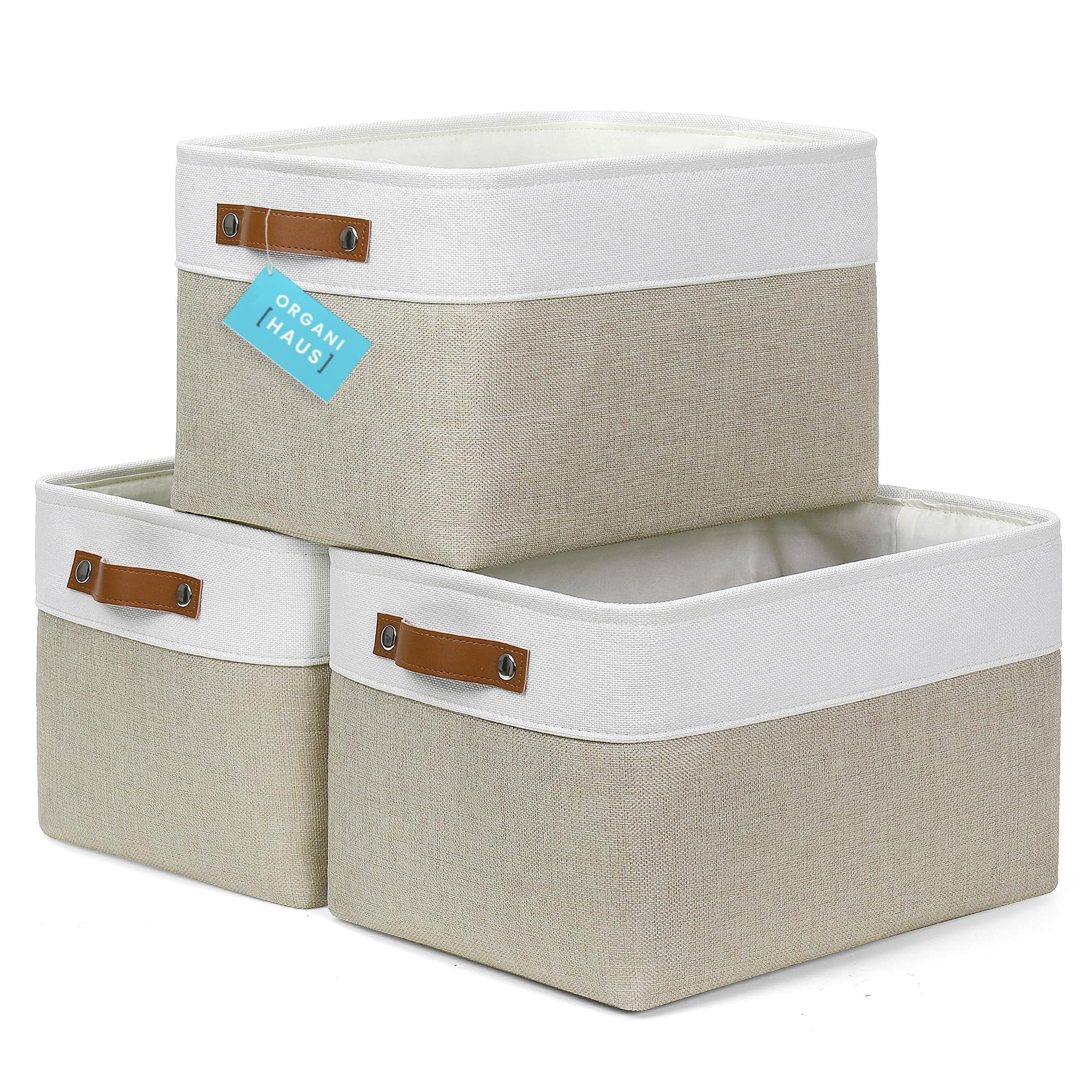 Organihaus Large Fabric Storage Baskets For Shelves 3 Pack | 15X11In Cloth Storage Bins For Shelves | Closet Baskets For Organiz