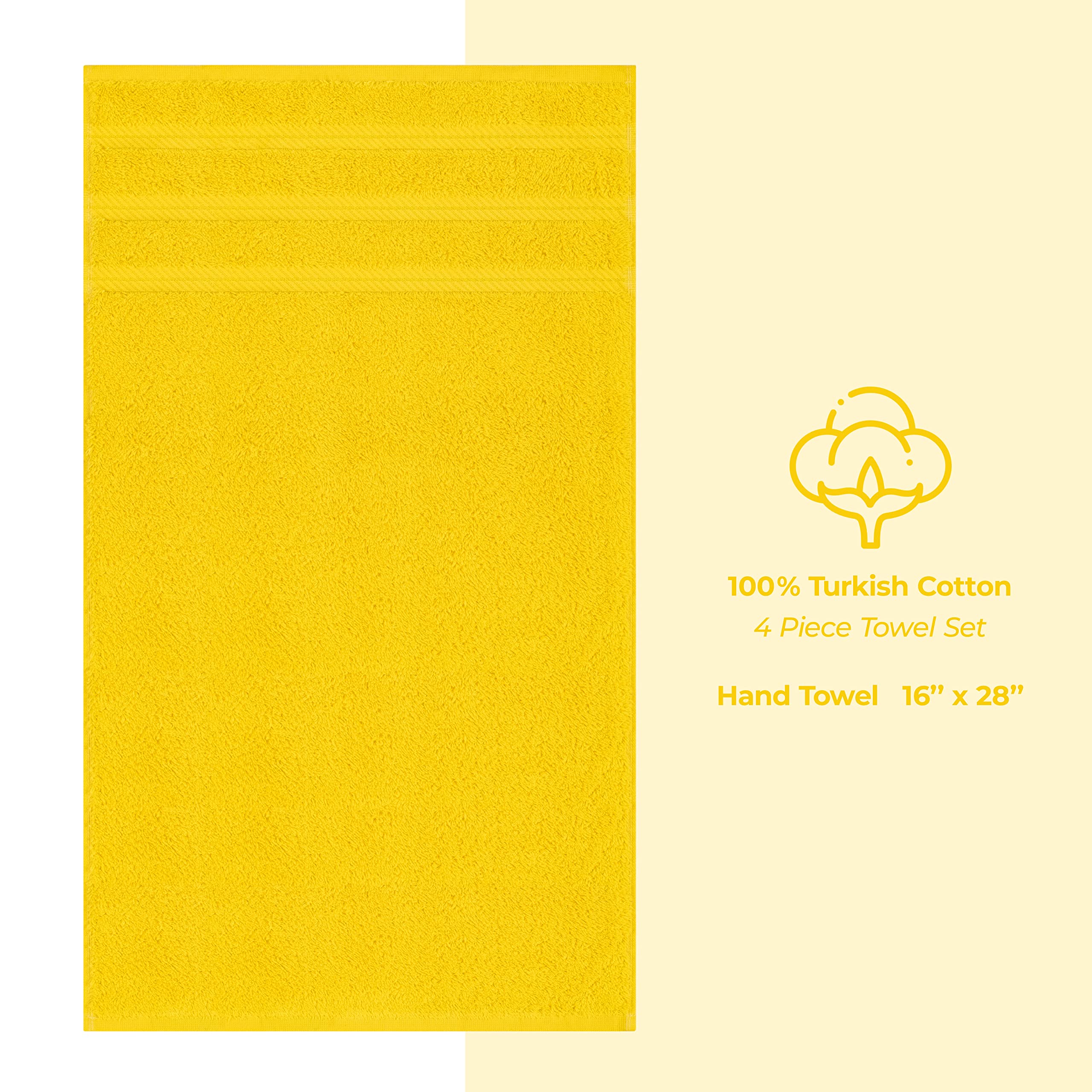 American Soft Linen Hand Towels  Hand Towel Set of 4  100% Turkish Cotton Hand Towels for Bathroom  Hand Face Towels for Kitchen  Yellow Hand Towel