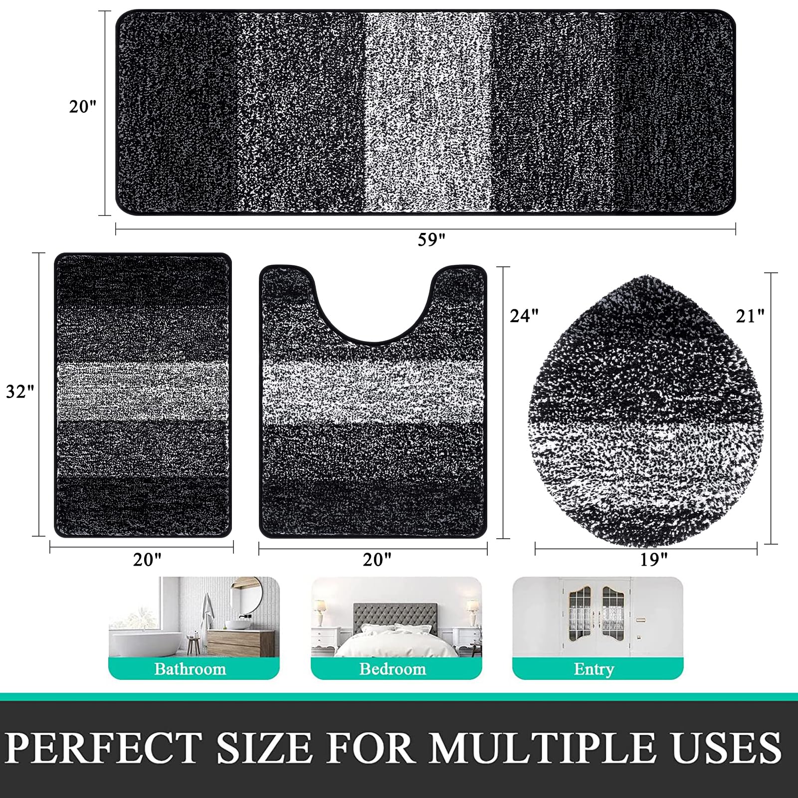 Bsmathom Bathroom Rugs Sets 4 Piece With Toilet Cover, Soft Absorbent Bath Mats For Bathroom, Non-Slip Washable Bathroom Floor M
