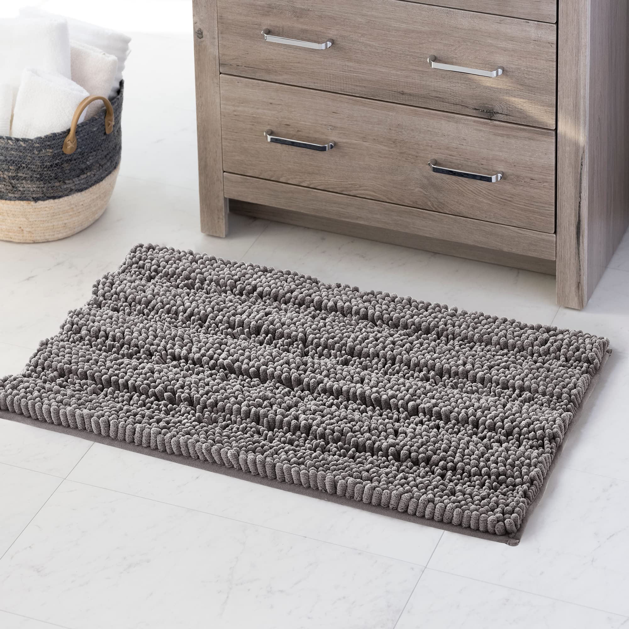 Non Slip Bathroom Rugs - Luxury Chenille Dry Fast Plush Super Soft Plush Chenille Washable Small Bath Mats For Kitchen Living Ro
