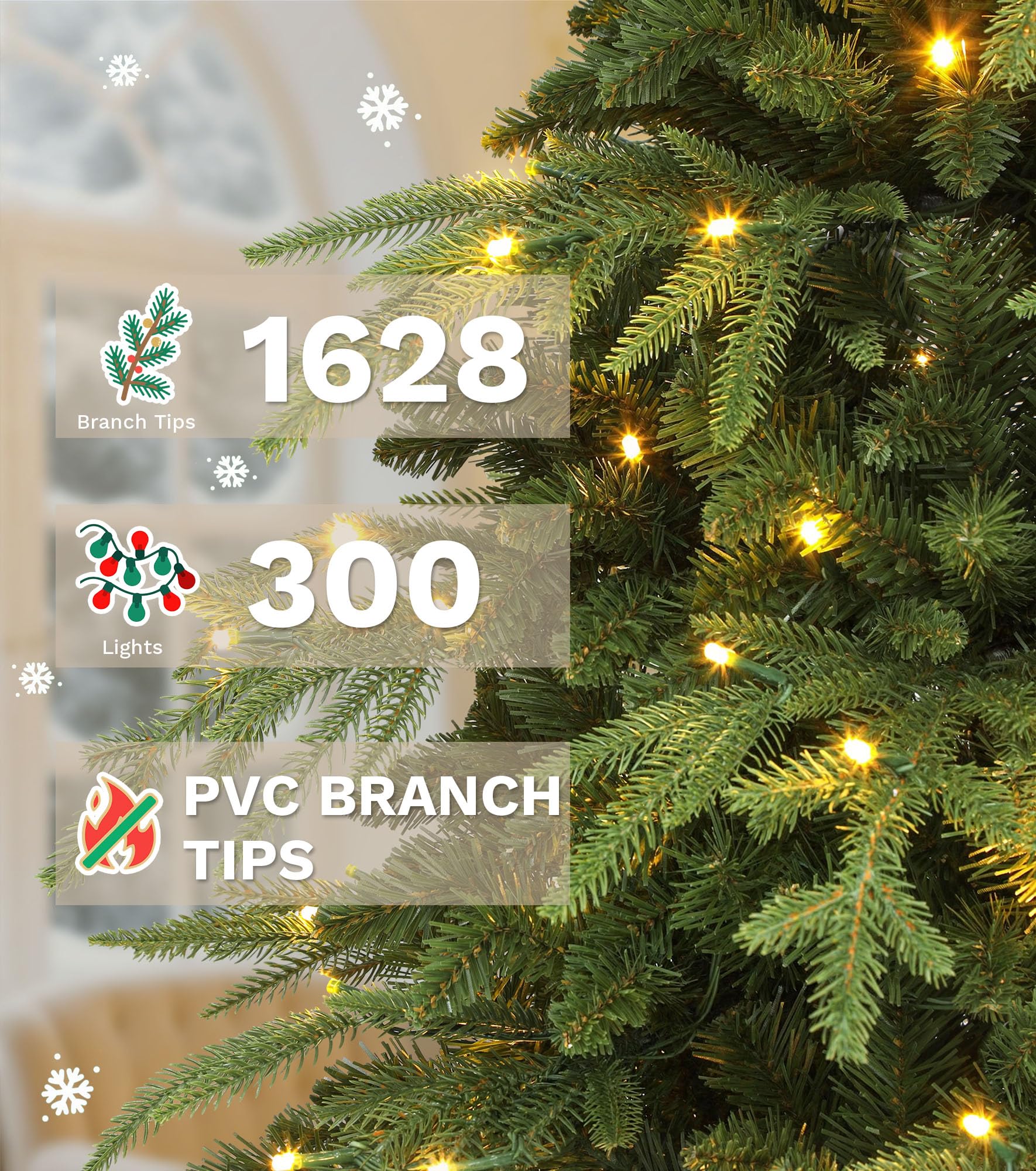 DWVO 6ft Prelit Christmas Tree with Lights, Full Downswept Artificial Fir Twinkle Christmas Tree with 1628 Metal Hinged Flame Re