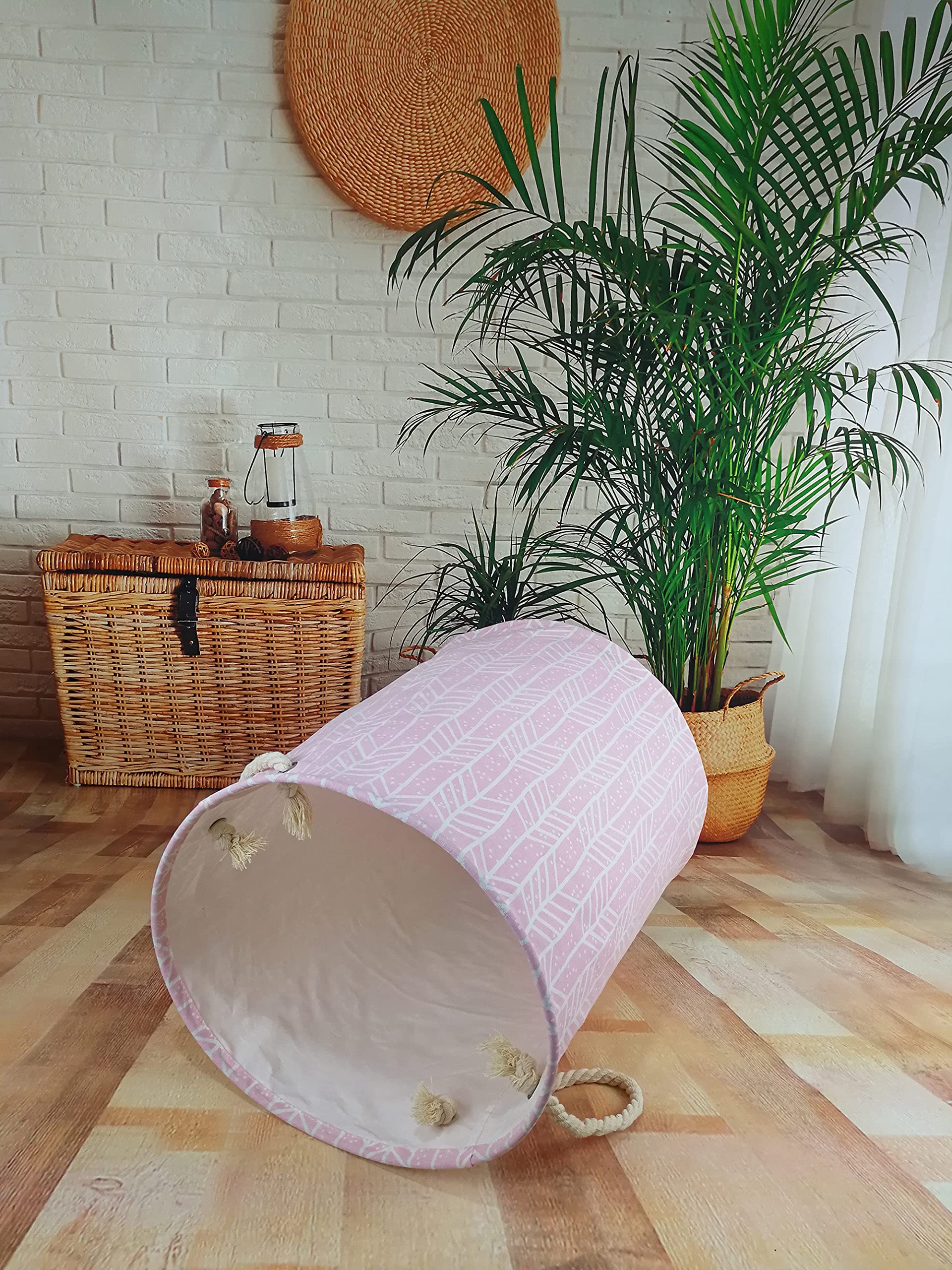 Vaivusto Round Laundry Basket, Waterproof Canvas Large Clothes Basket Laundry Hamper With Rope Handles,Cute Cartoon Kids Nursery