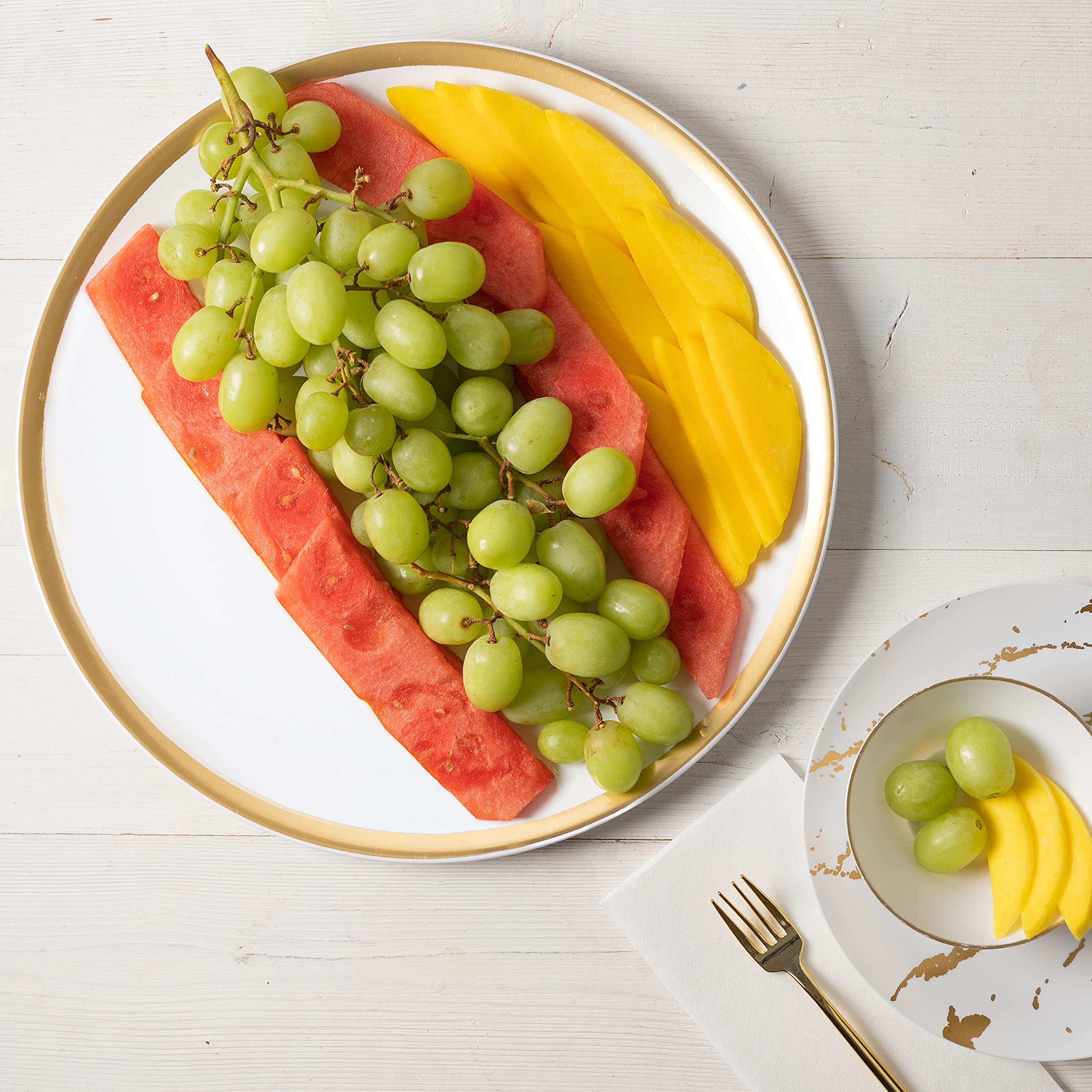 Plasticpro Plastic Serving Trays - Round Serving Platters With Gold Rim 14X14 Disposable Party Dishpack Of 2