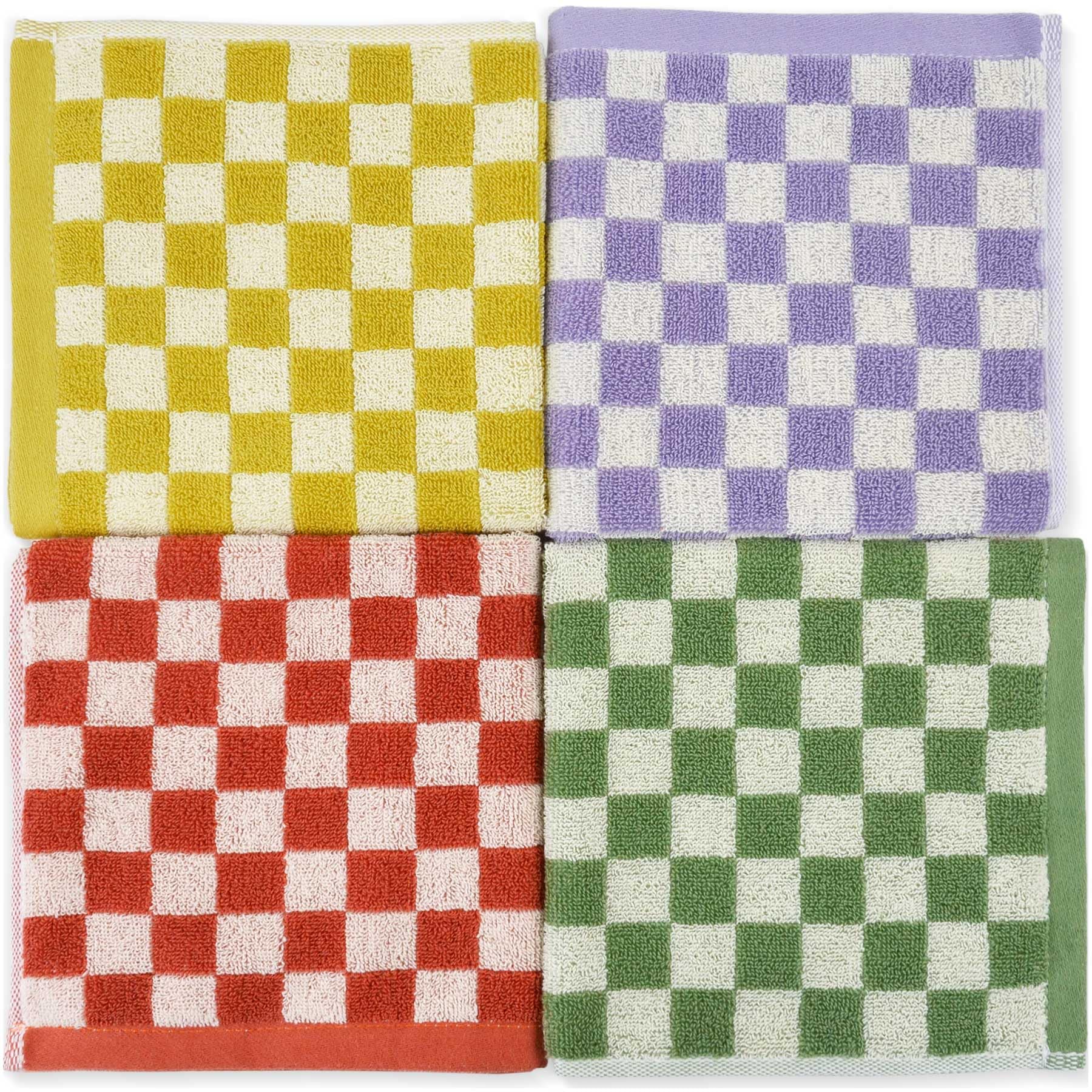 Wash Cloths For Showering Cotton Checkered 4 Pack 4 Colors - Cotton Washcloths For Face Body, 13 X 13 Inches Daily Cleansing Kit