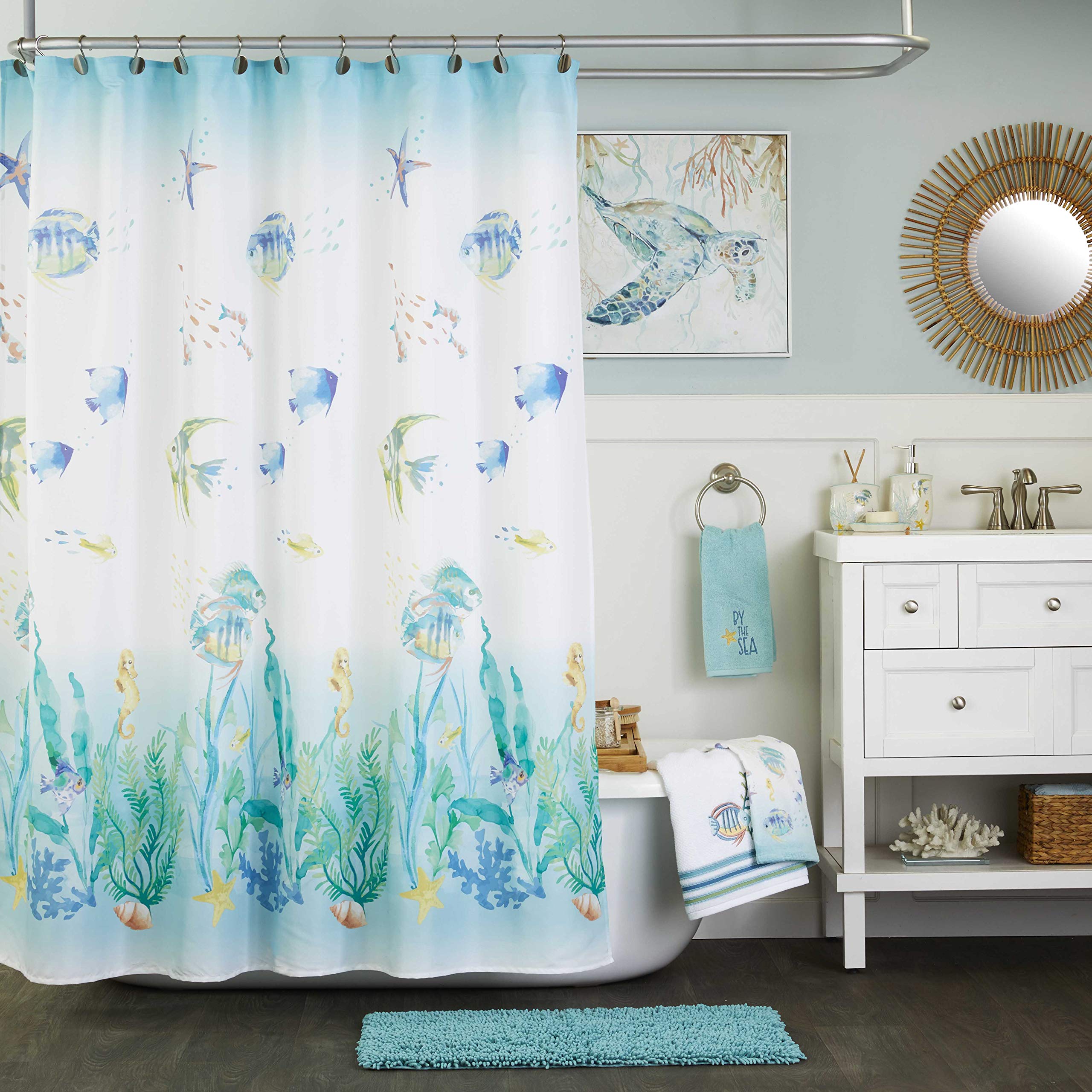 Skl Home Ocean Watercolor Hand Towel, White (2-Pack)