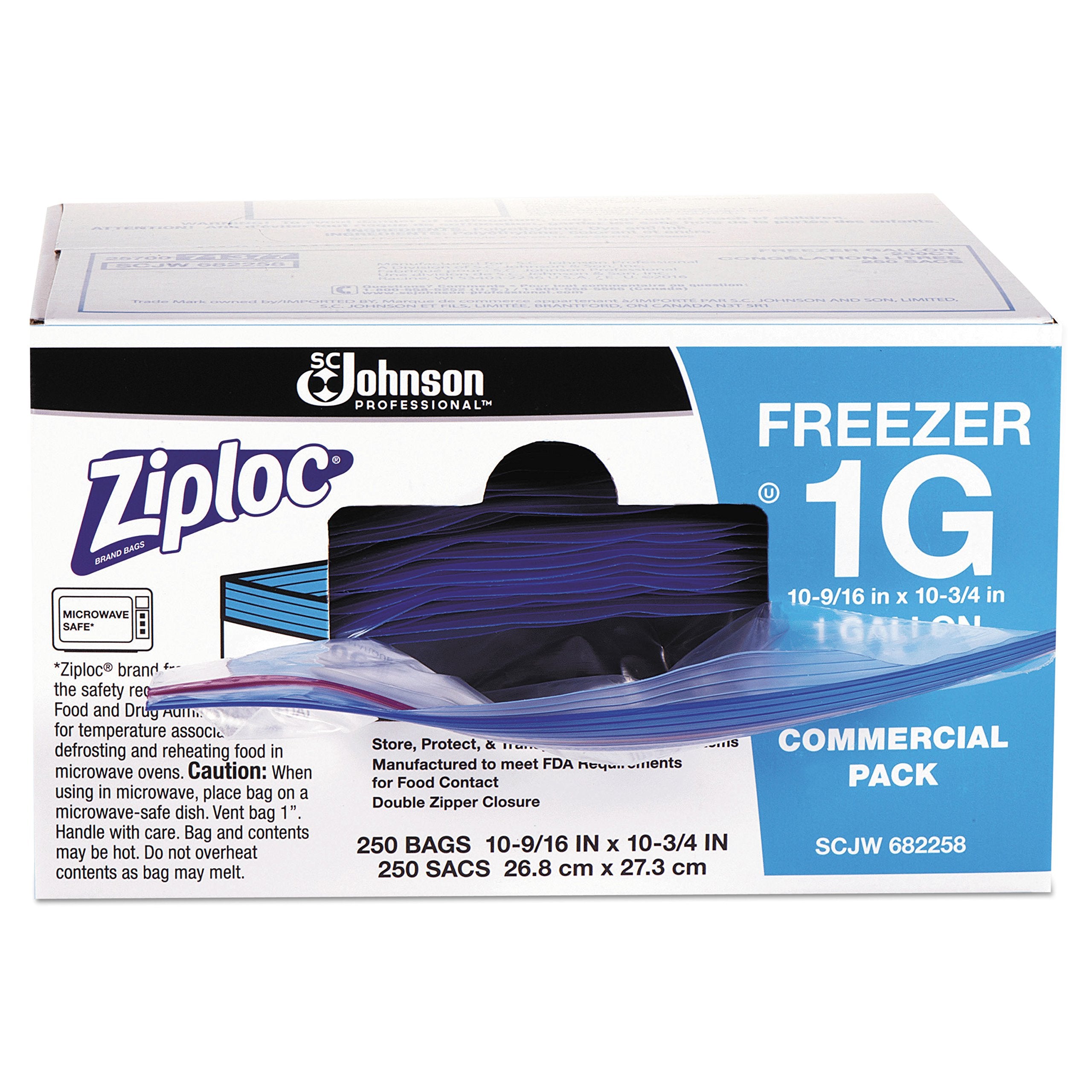 Ziploc 94604 Double-Zipper Freezer Bags, 1Gal, 2.7Mil, Clear W/Label Panel (Case Of 250)
