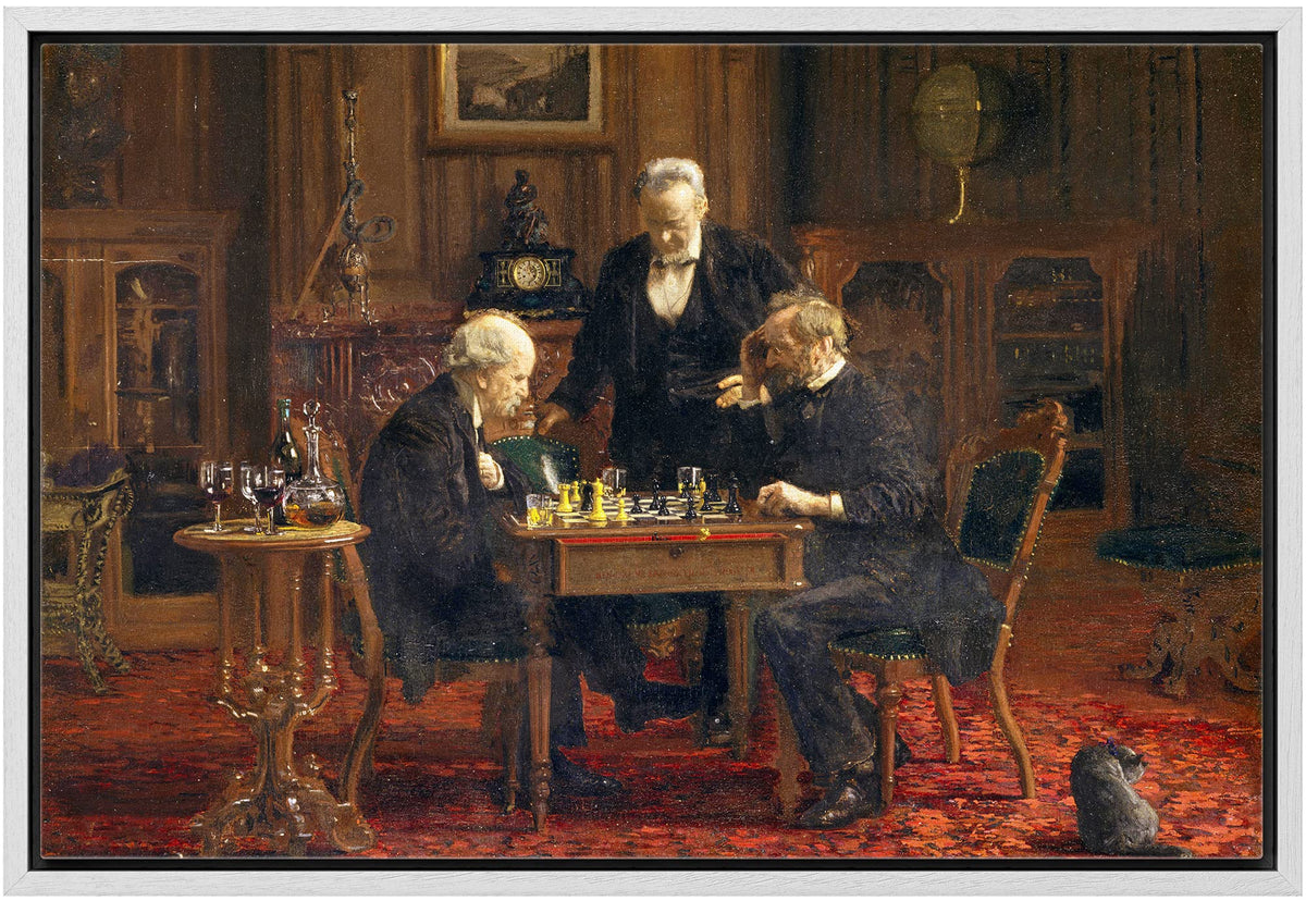 Wall26 - The Chess Players By Thomas Eakins - Framed Canvas Print Wall Art Famous Painting Reproduction - 24''X36'' White