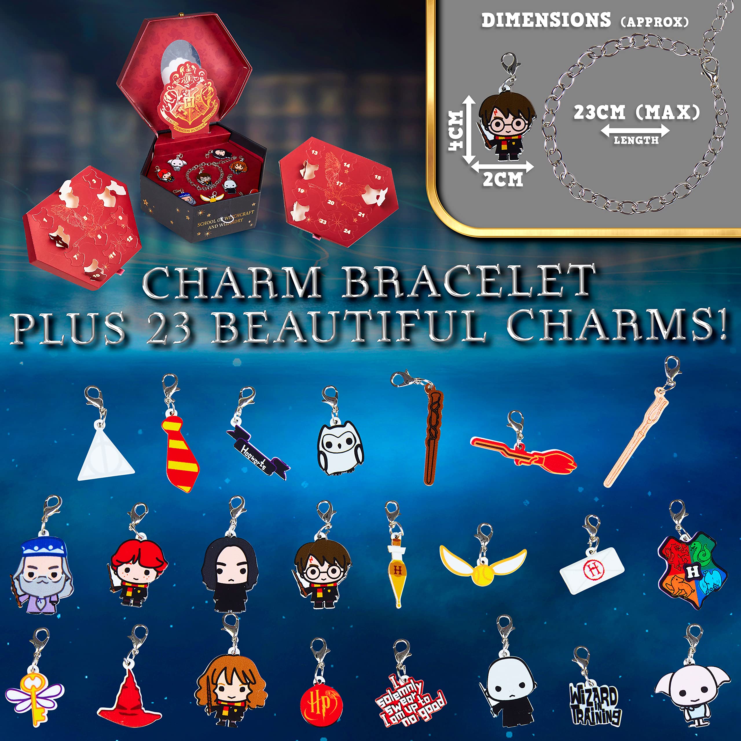 Harry Potter Jewelry Advent Calendar 2025 for Girls, Christmas Countdown with 23 Charms and 1 Bracelet Surprise Set, Hogwarts Xm