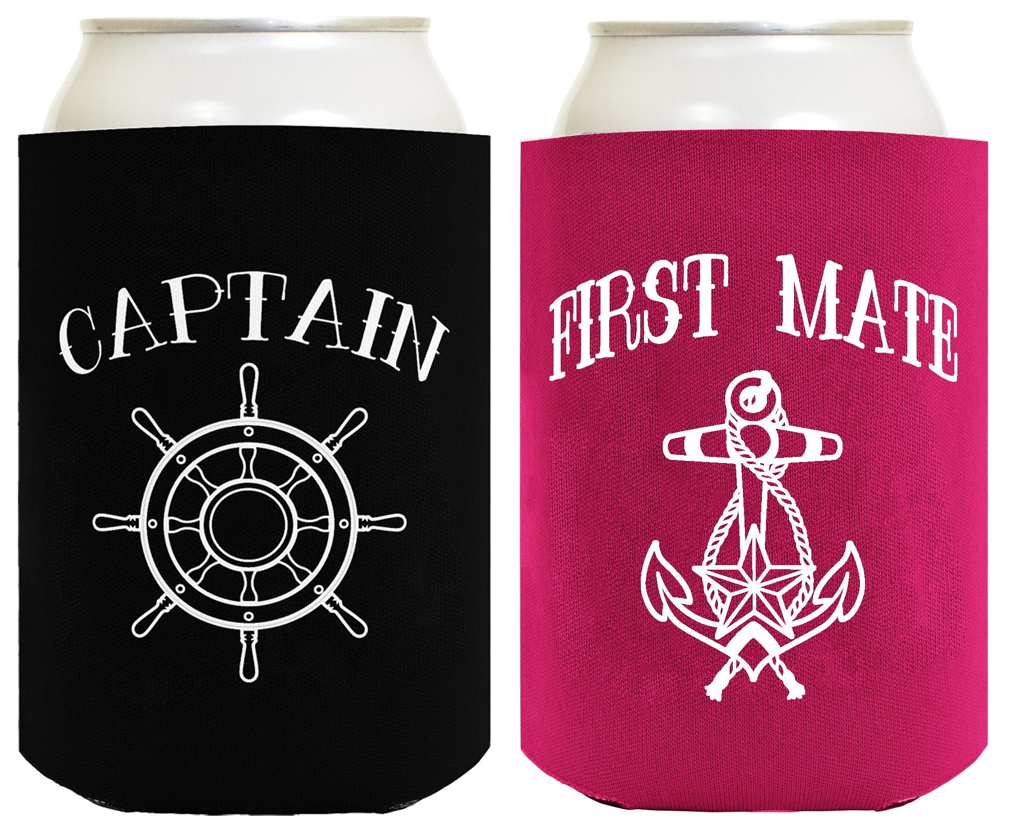 Sailing Gifts Captain First Mate Bundle Nautical Gifts 2 Pack Can Coolie Drink Coolers Coolies Black Magenta