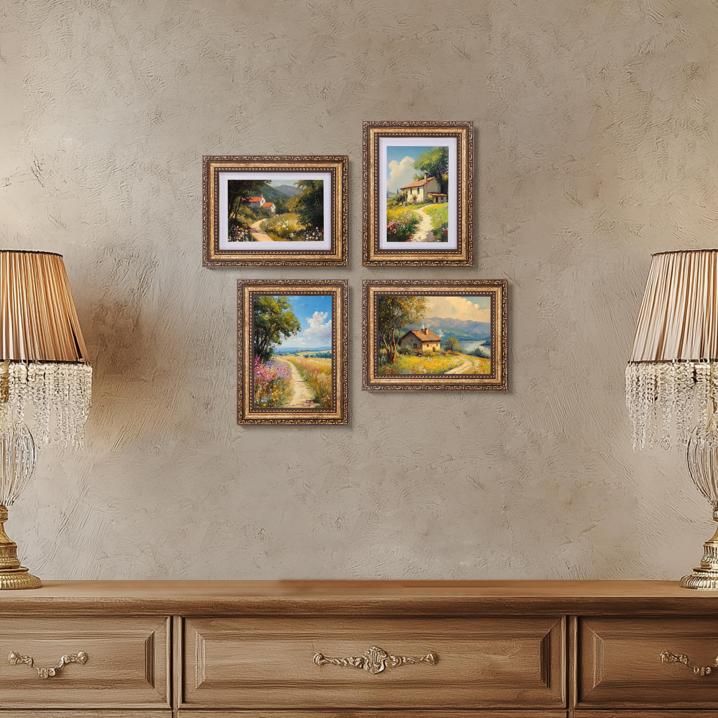 eletecpro 5x7 Picture Frames Set of 2, Vintage 5 x 7 Photo Frames with Real Glass, Displays 4x6 Photo with Mat or 5x7 without Ma