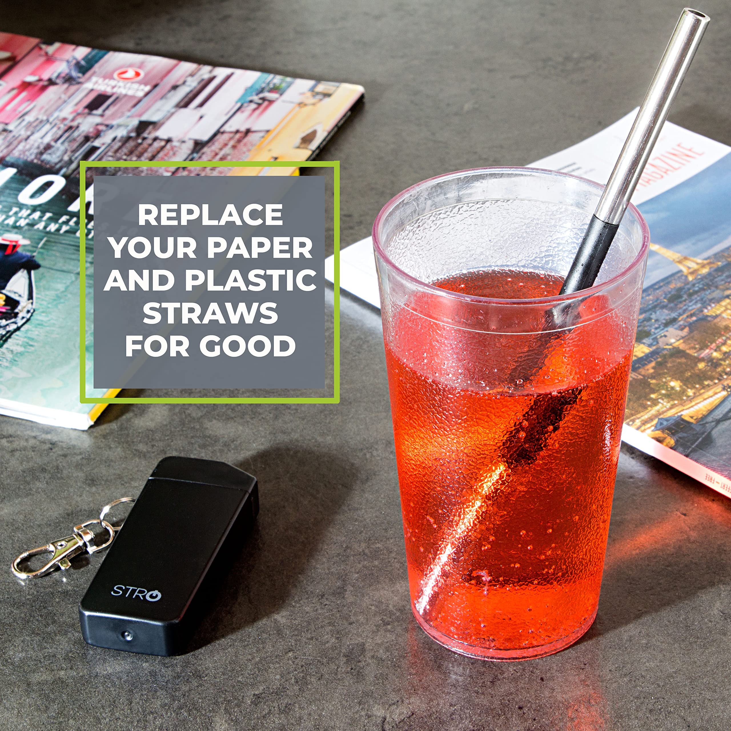 Stro Portable Reusable Metal Straw With Travel Case & Built-In Cleaning Brush, Stainless Steel Straws Drinking Straw For 20 And