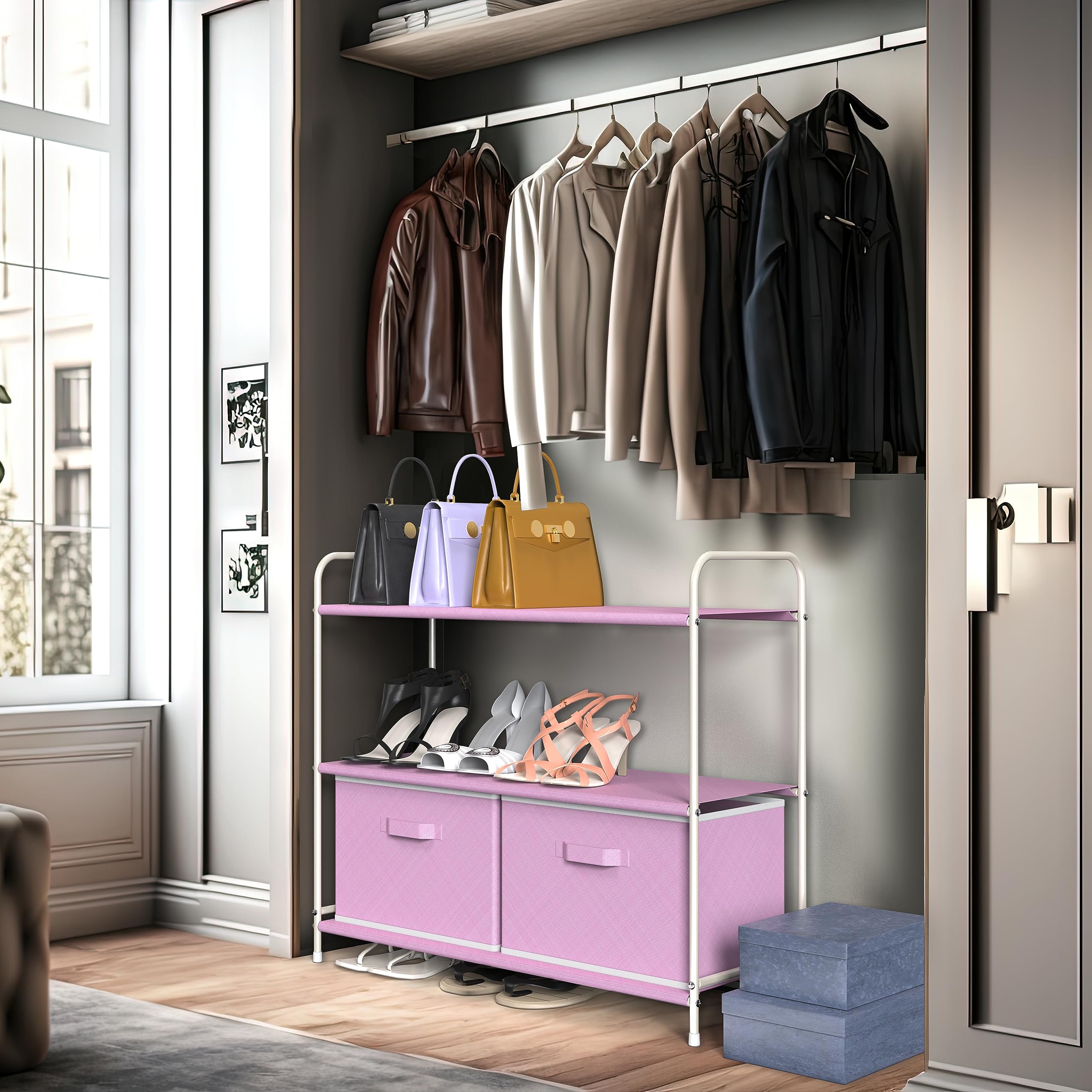 Simple Houseware 3-Tier Closet Storage With 2 Drawers, Pink