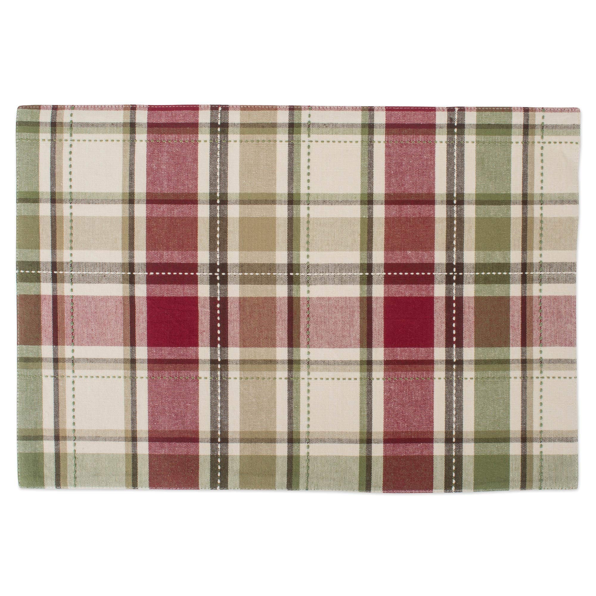 Dii Fall & Thanksgiving Dining Table D  Cor Reusable Cotton Fabric, Placemat Set, 13X19, Rustic Homespun Plaid, 4 Piece