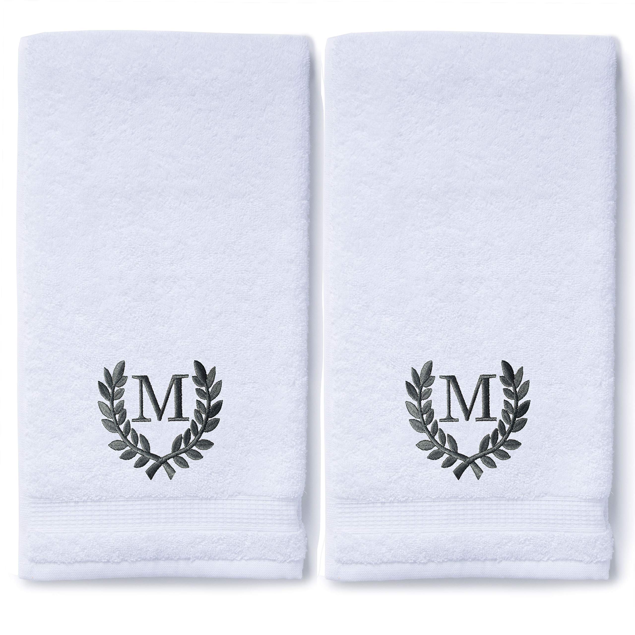 Decorative and Monogrammed Hand Towels for Bathroom Kitchen Makeup | Personalized Gift for Wedding-Bridal | Roman Font Custom Luxury Turkish Towel | Spa Collection  Oversized  16 X 30 Inch  Set of 2