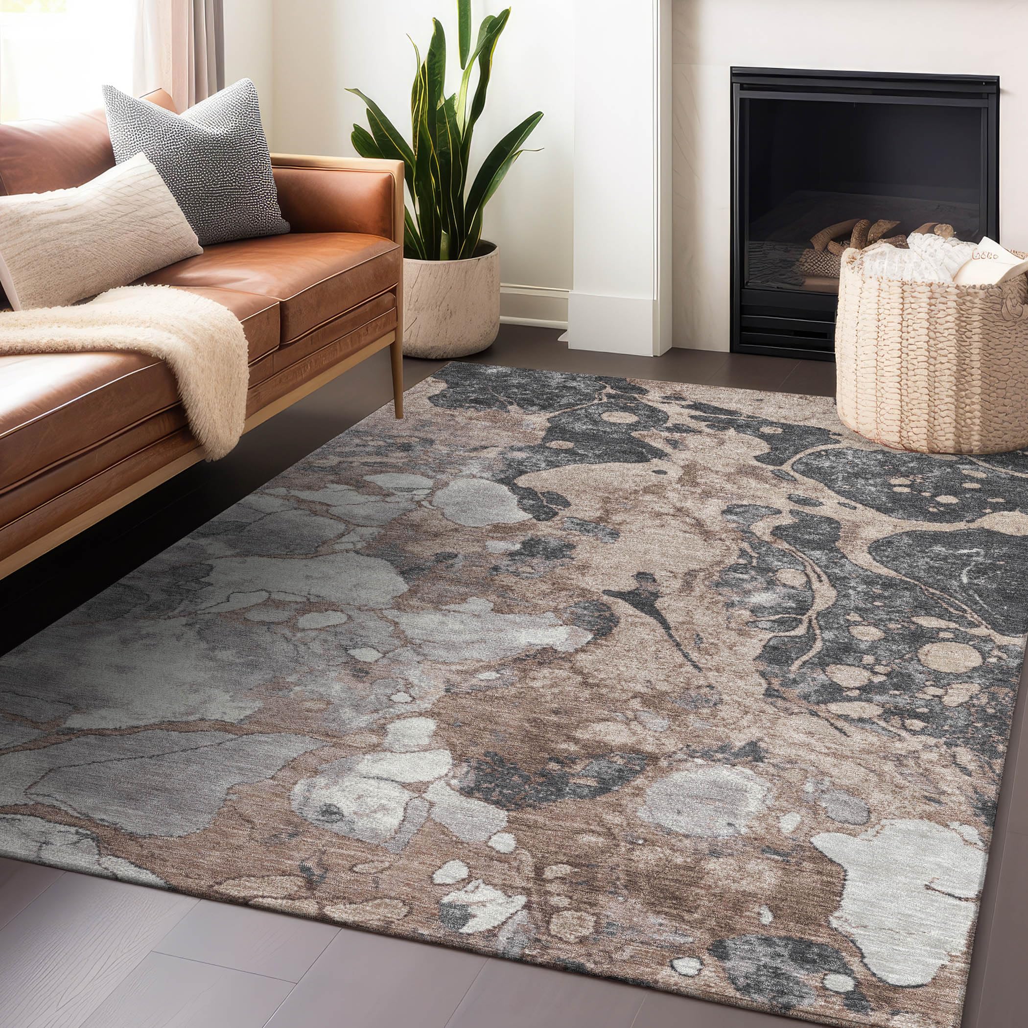 Machine Washable Indoor/Outdoor Chantille Mocha 10 x 14 Rug