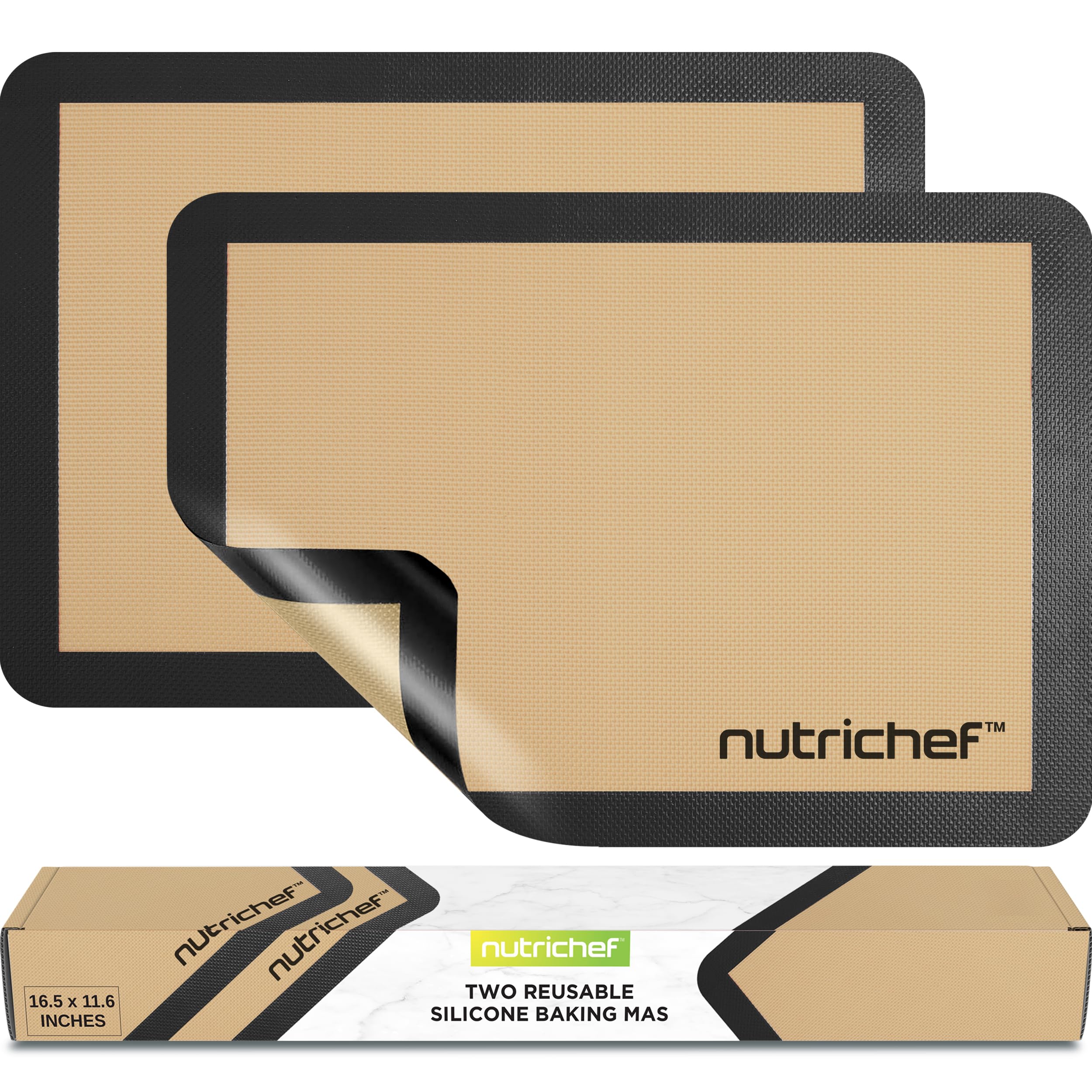 Nutrichef Silicone Baking Mats - 2 Non-stick Food-Grade Reusable Silicone Mats - Perfect for Half Baking Pans 16.5 x 11.6 IN - O