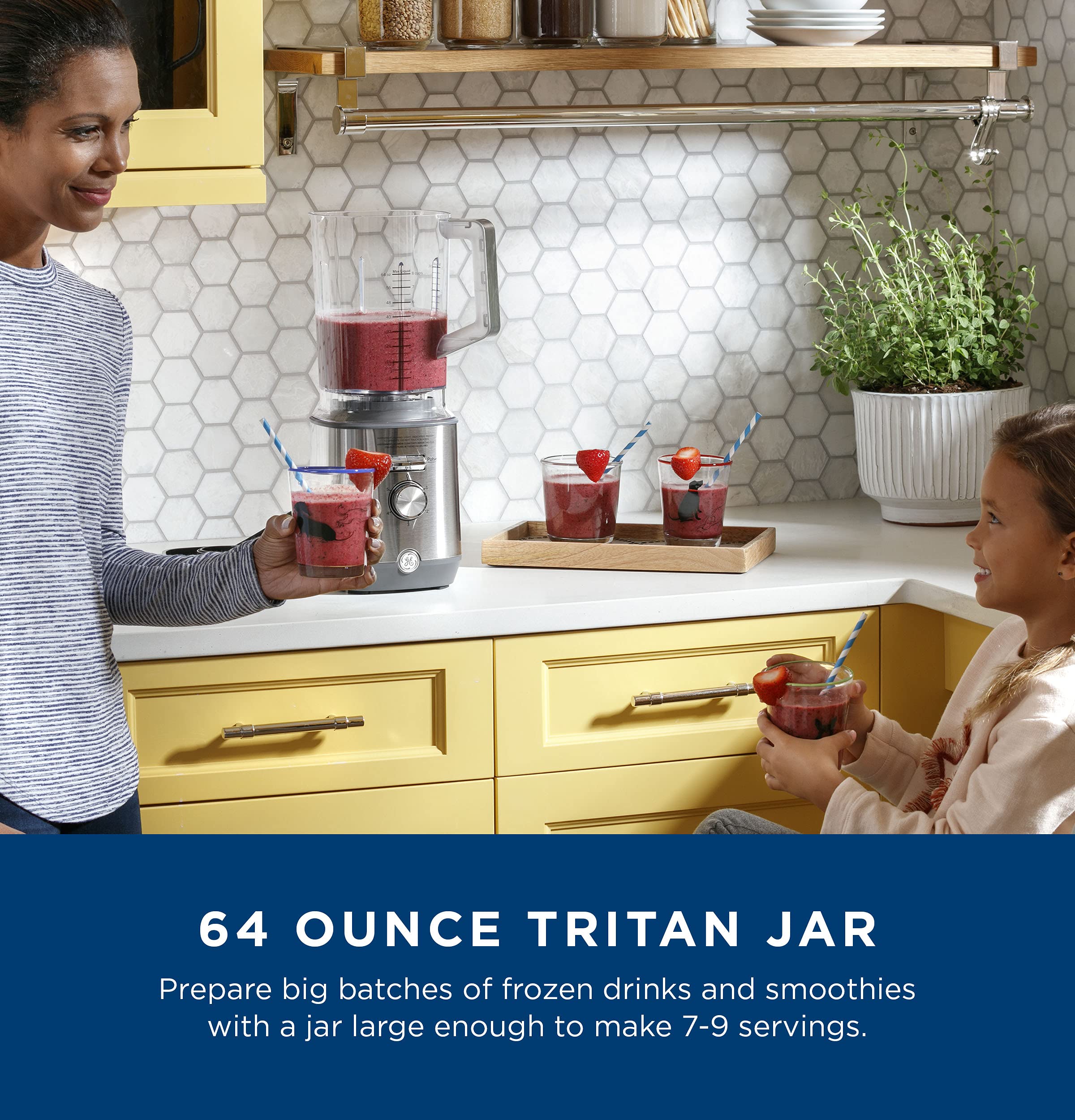 Ge 5-Speed Blender + (2) 16 Ounce Blender Cups | Kitchen Essentials Blender For Shakes, Smoothies & More | Large 64 Oz Tritan Ja