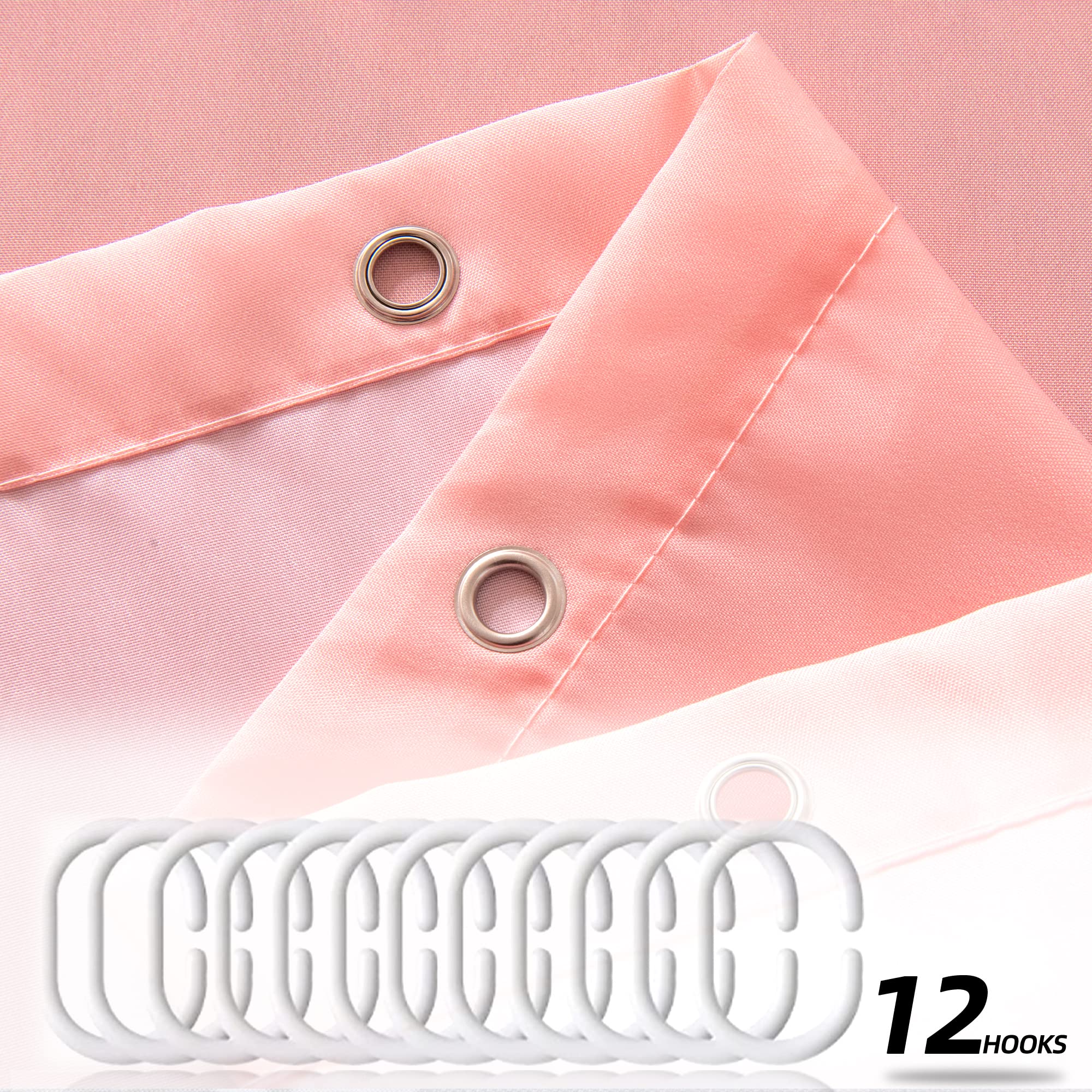 Shower Curtains YI&ZE Waterproof Fabric Pink Shower Curtain for Bathroom with 12 Plastic Hooks  Modern Bath Curtain Sets  72x72 Inch