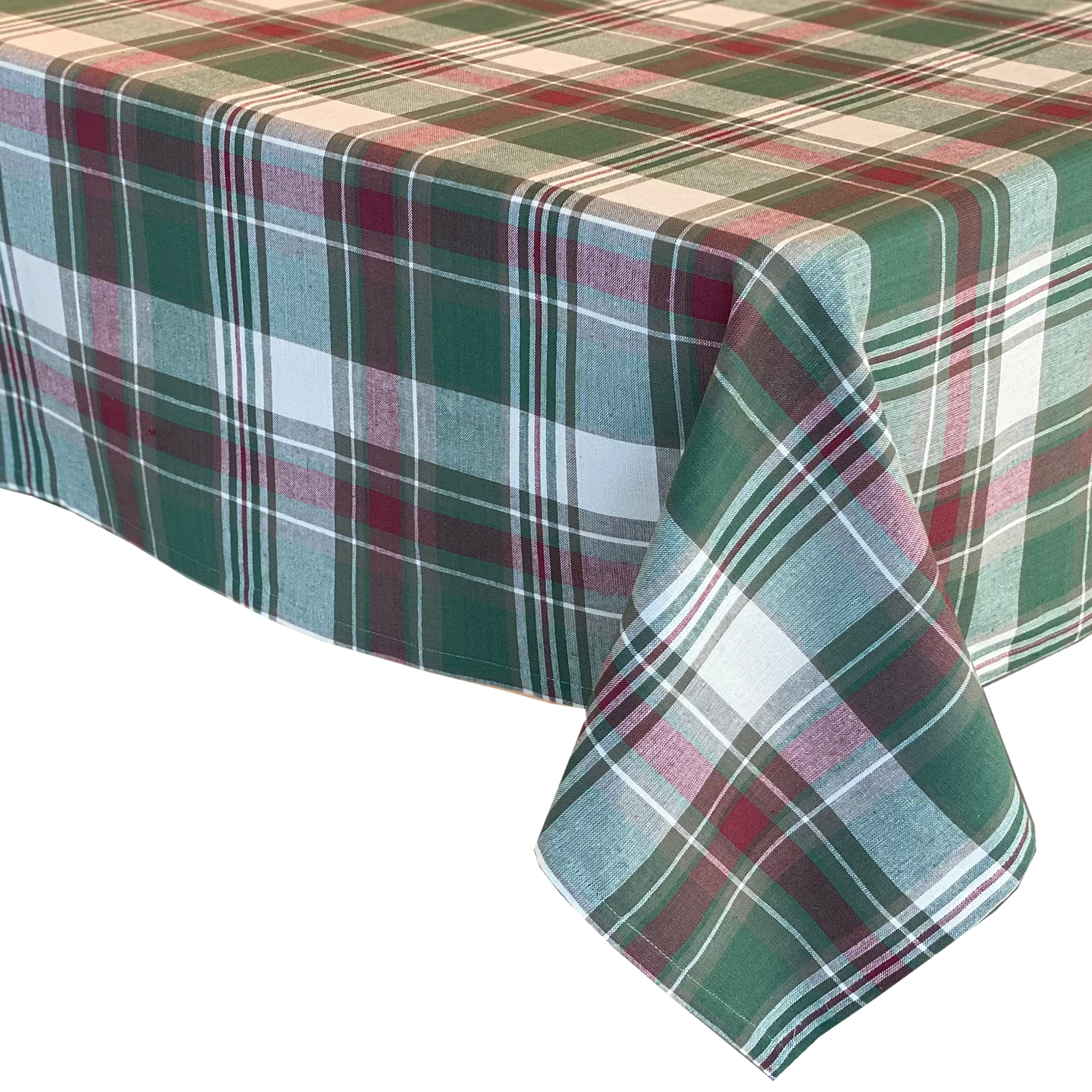 Lintex Christmas Cottage Plaid Cotton Weave Christmas Fabric Tablecloth, Country Rustic Holiday Tartan Plaid Easy Care Tableclot