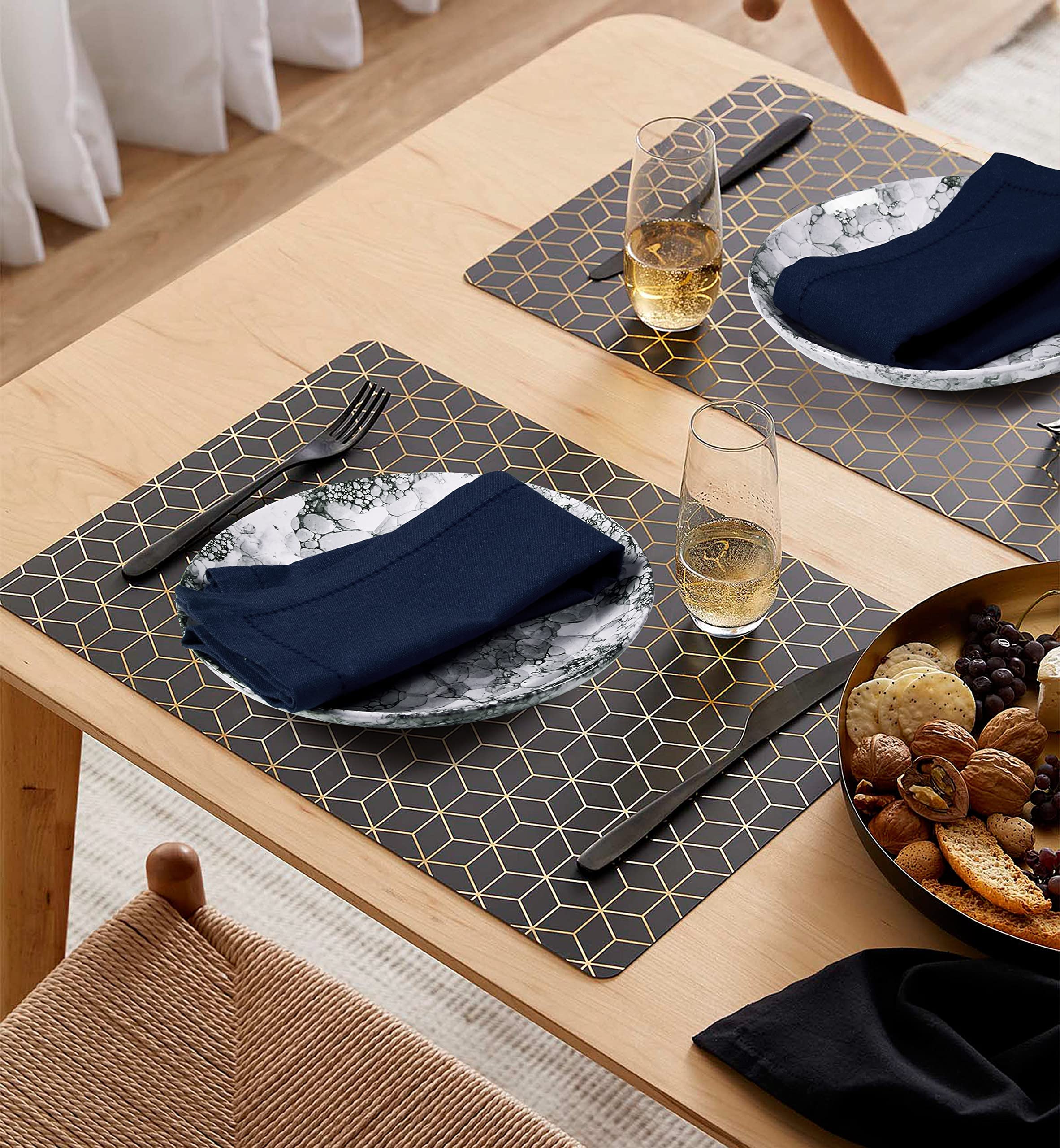 Palisa Cloth Dinner Napkins with Hemstitched Detailing & Mitered Corners Set of 12 (18x18 Inches) Navy - Cotton Reusable Dinner Napkins - Perfect for Weddings & Everyday Use