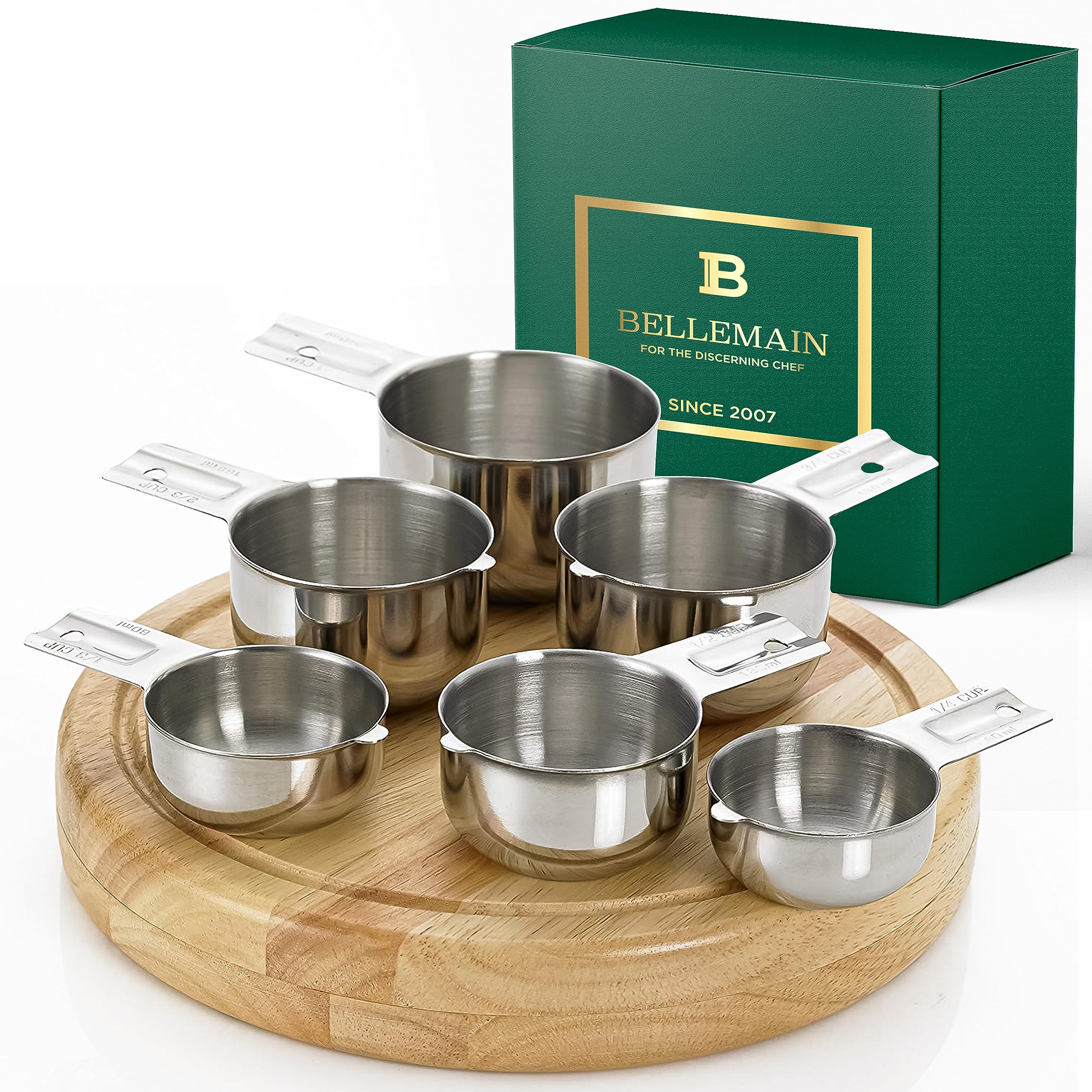 Bellemain One Piece Stainless Steel - Nesting Measuring Cups For Kitchen For Bakers , Dry - Ml & Oz Measuring Cup For Liquid, Me