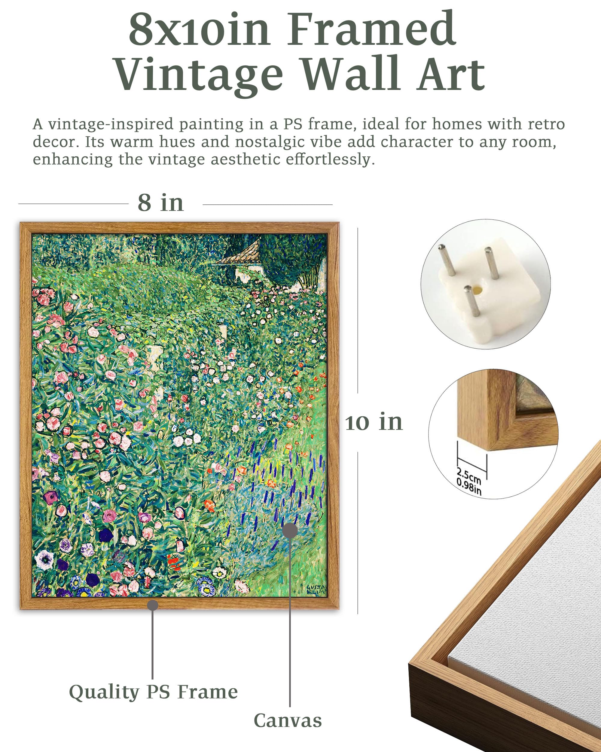 UPWOIGH Framed Wall Art Print, 8x10in Vintage Canvas Klimt Design for Living Room and Bedroom