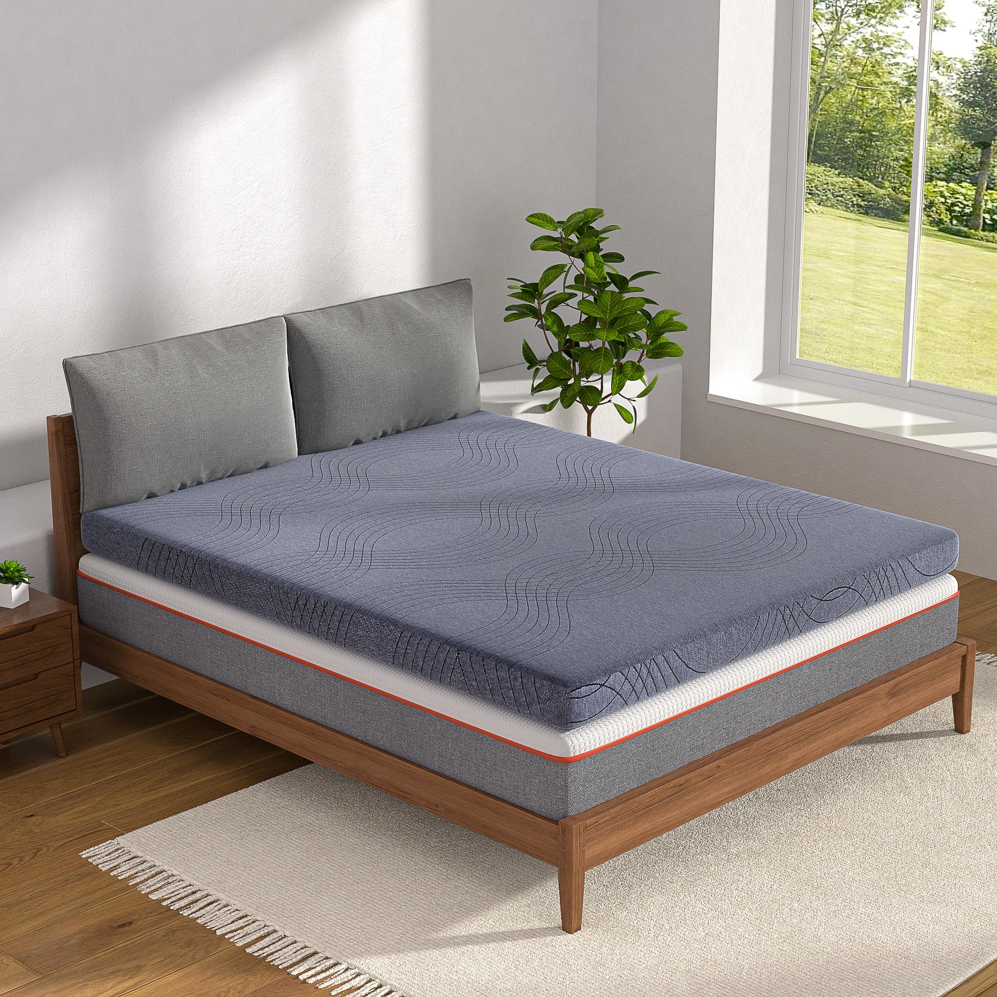 Vecelo 8 Inch Charcoal Infused Memory Foam Califonia King Mattress And 4 Inch Fresh Cooling Gel Mattress Topper (12 Inch Total),