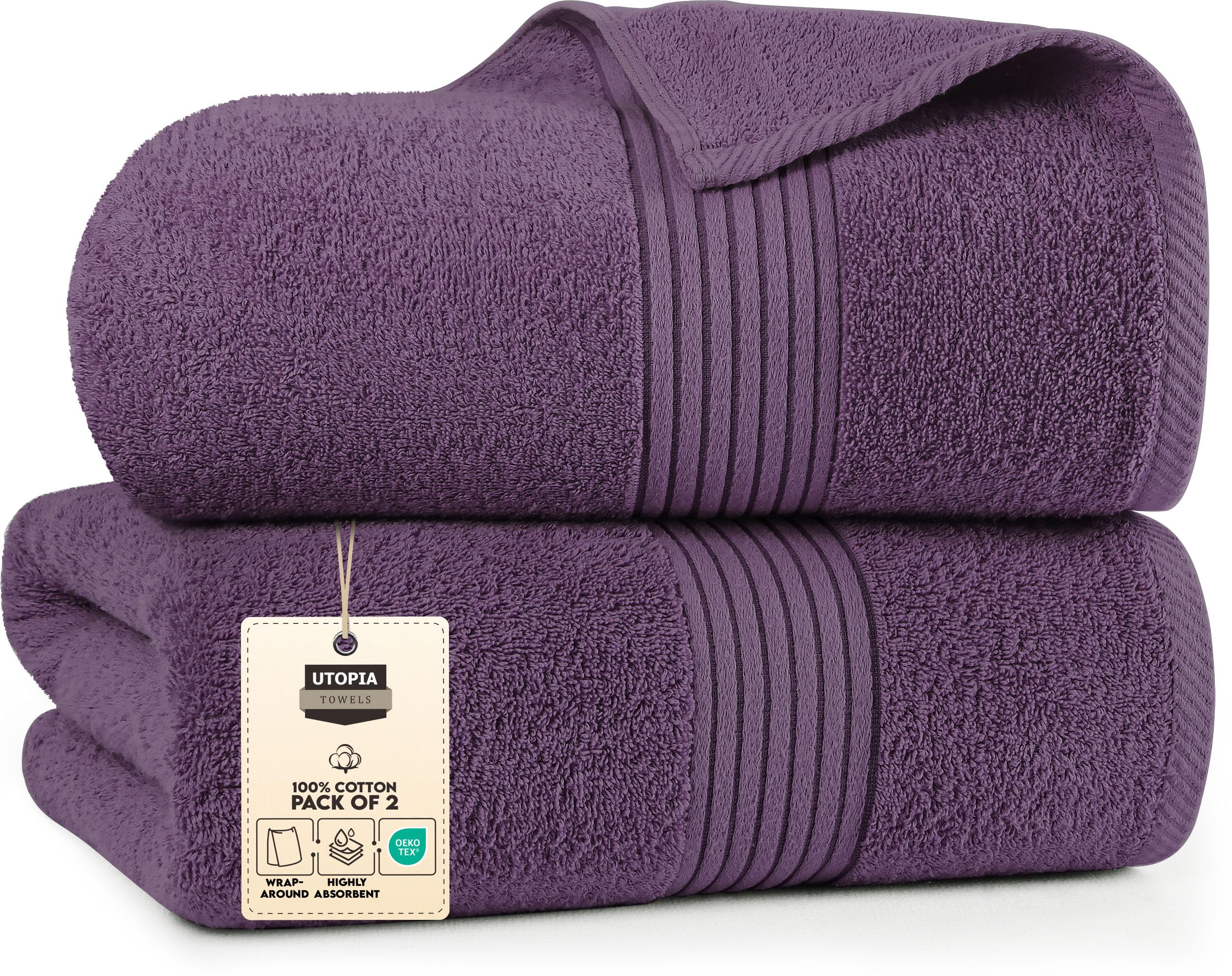 Utopia Towels - Premium Jumbo Bath Sheet 2 Pack - 100% Cotton Highly Absorbent and Quick Dry Extra Large Bath Towel - Super Soft Hotel Quality Towel (35 x 70 Inches  Plum)