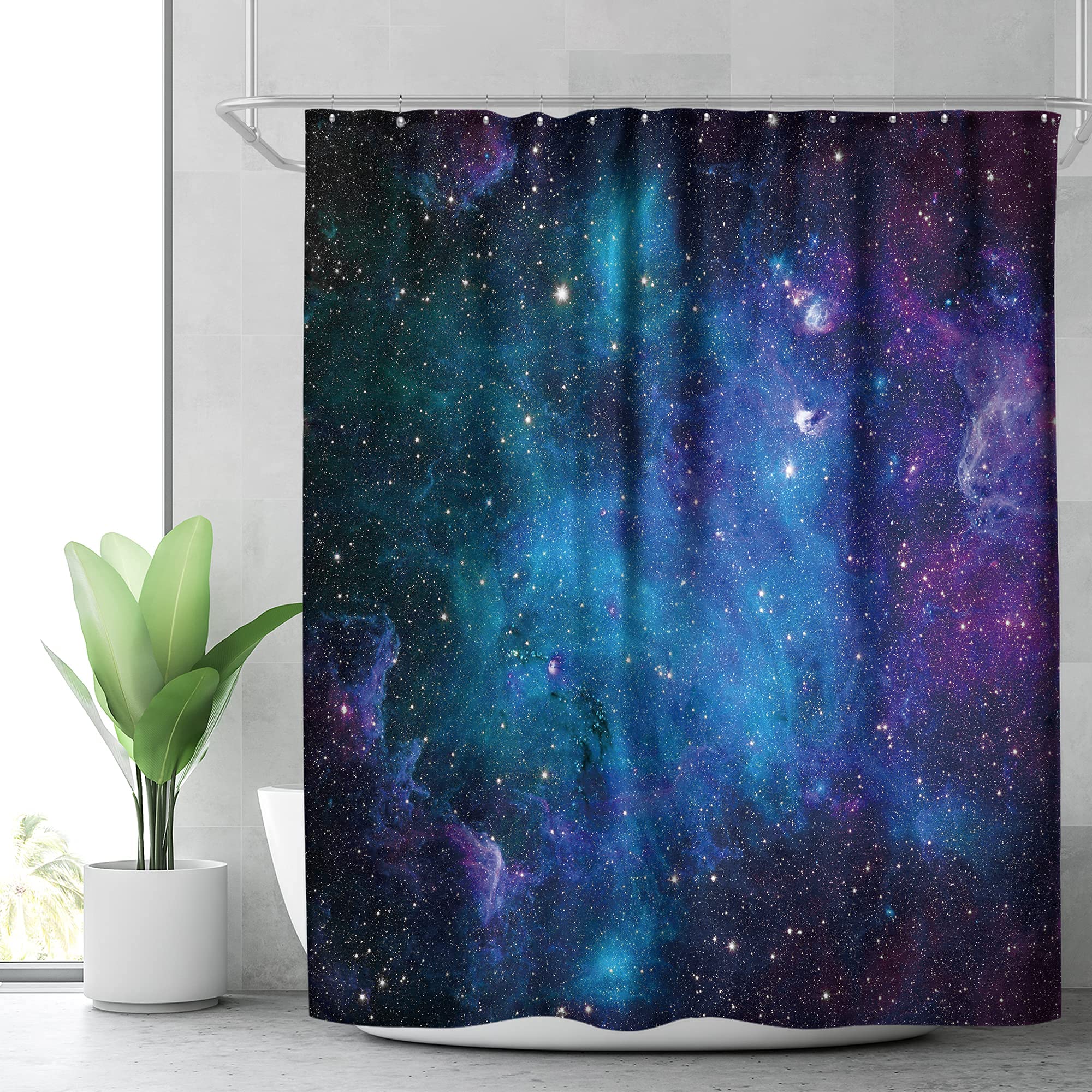 Riyidecor Fabric Galaxy Star Outer Space Shower Curtain For Bathroom Decor 72Wx72H Inch Starry Bathtub Set Men Boys Trippy Nebul