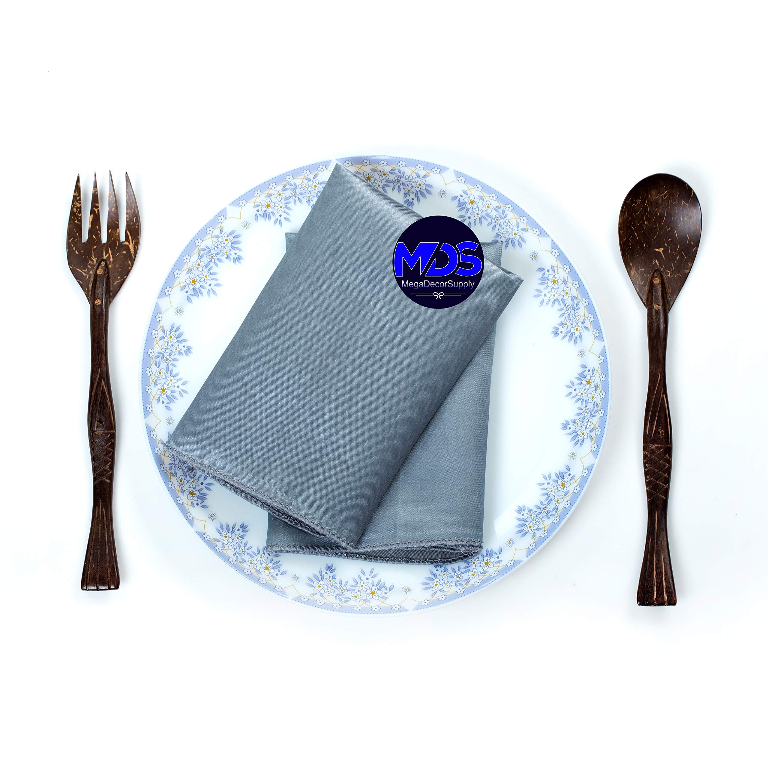 Mds Pack Of 25 Wedding Satin 12''X 12'' Square Dinner Napkin Or Handkerchief For Wedding Banquet Decoration - Light Silver