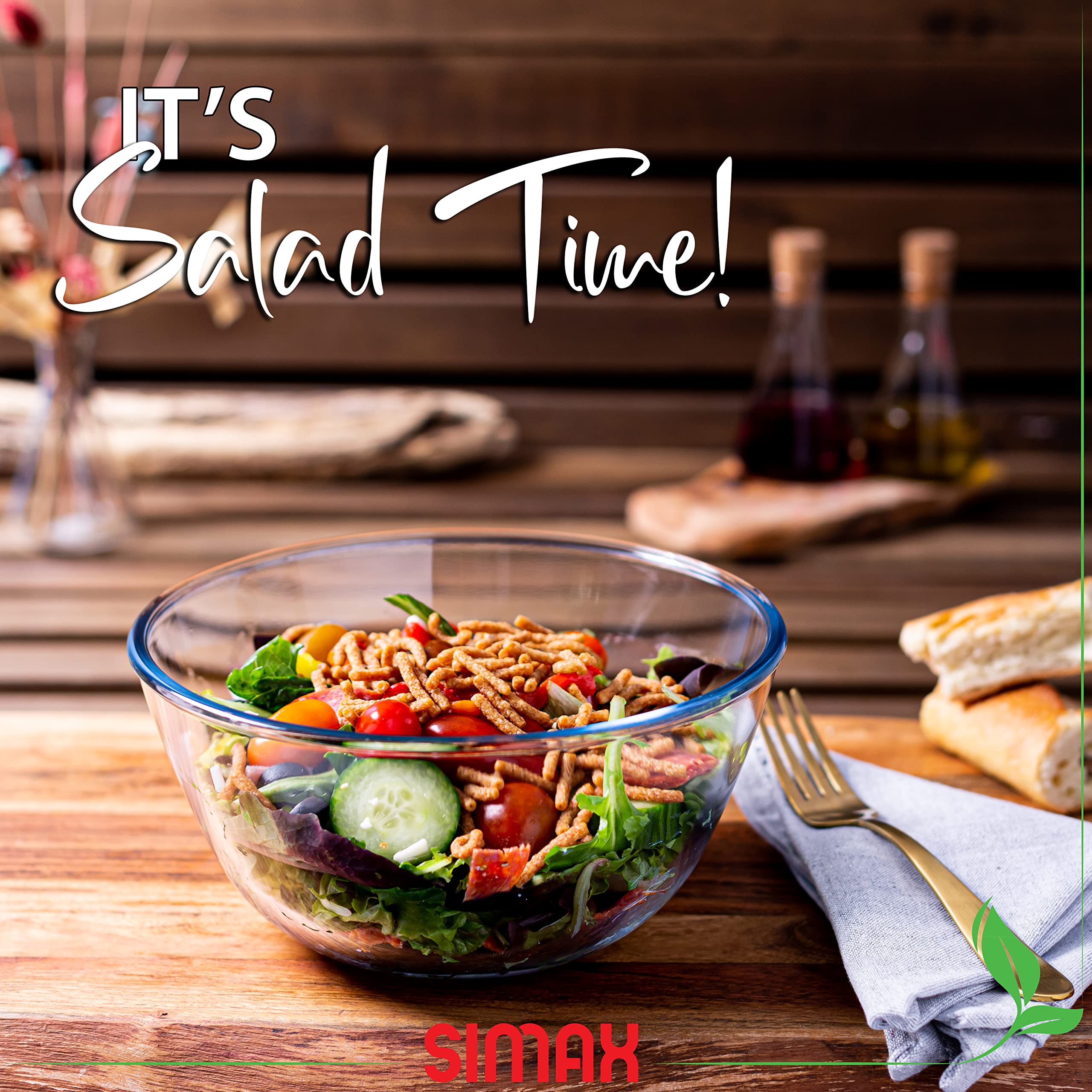 Simax 1.8 Quart Glass Mixing Bowls: Clear Glass Bowl - Kitchen Bowls use as Cooking Bowls - Baking Bowls - Microwave & Oven Safe Bowls - Mixing Bowls for Kitchen - Small Bowl for Salad. Prep & Serving