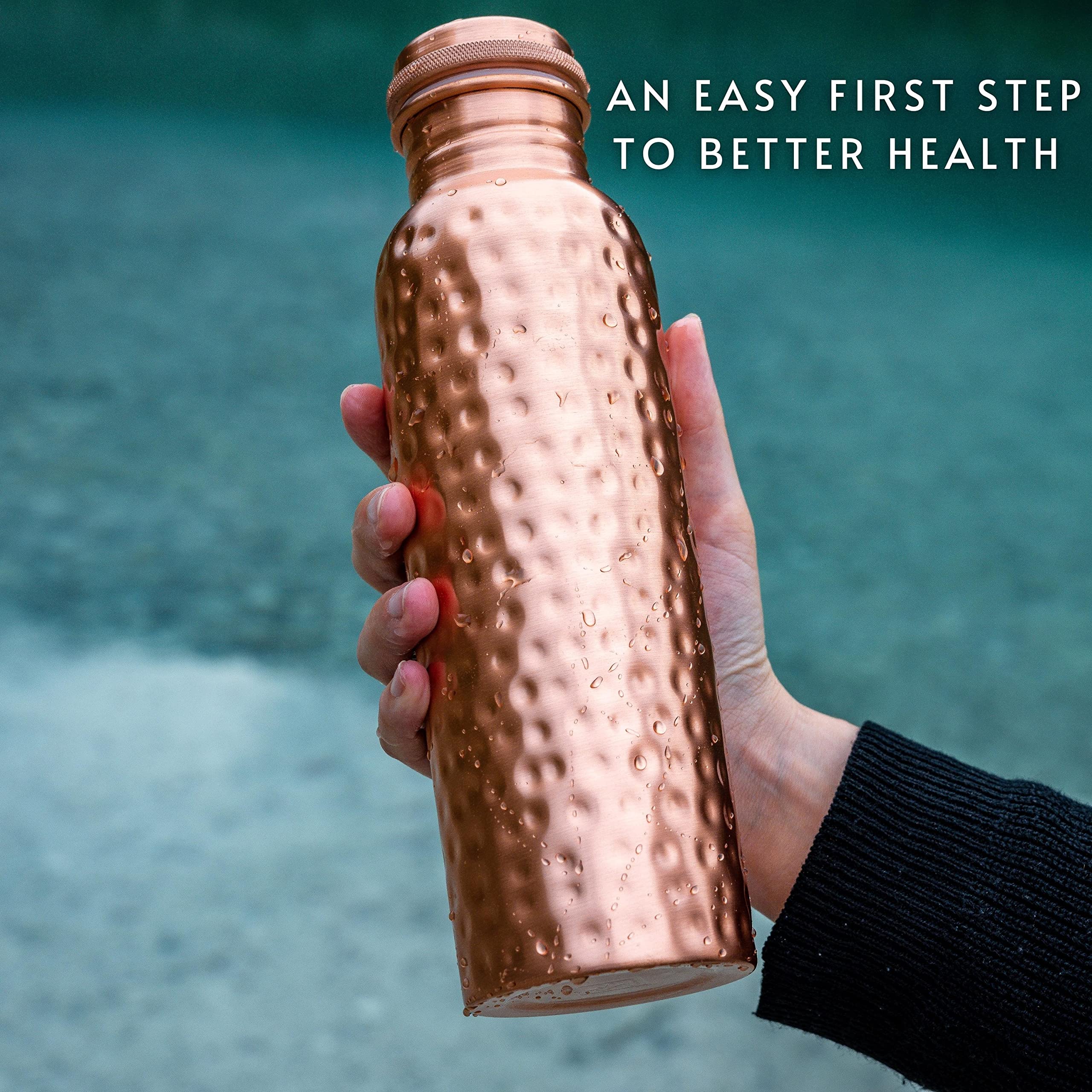 Kosdeg Copper Water Bottle - 34 Oz Extra Large - A Hammered Ayurvedic Pure Copper Vessel For Drinking - Drink More Water  Lower Your Sugar Intake And Enjoy The Health Benefits Immediately