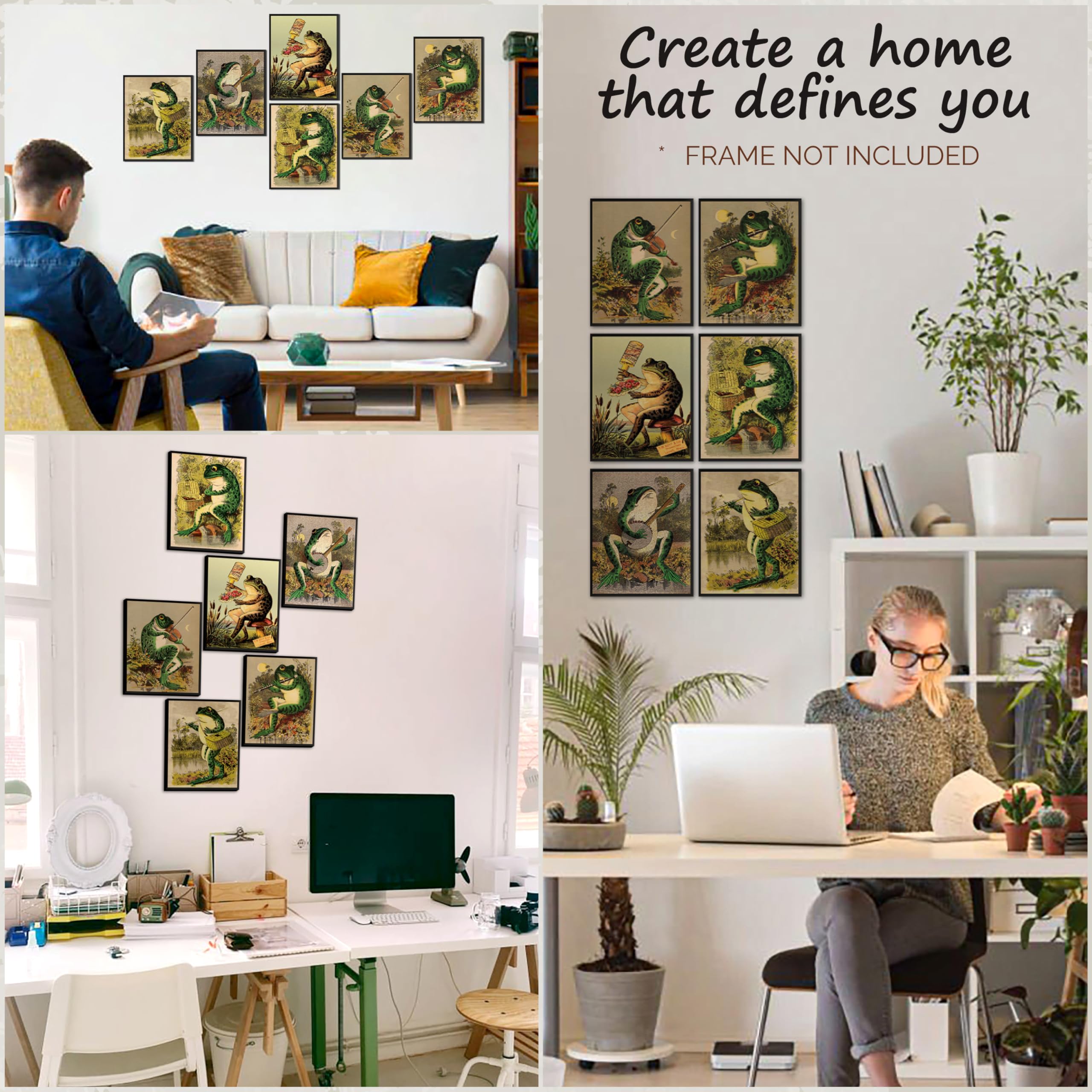 97 Decor Frog Poster Retro Poster Wall Art Print Retro Frog Posters Retro Positive Quote Wall Art Canvas for Living Room Bedroom Kids Room Decorate Room Home Decor Gift