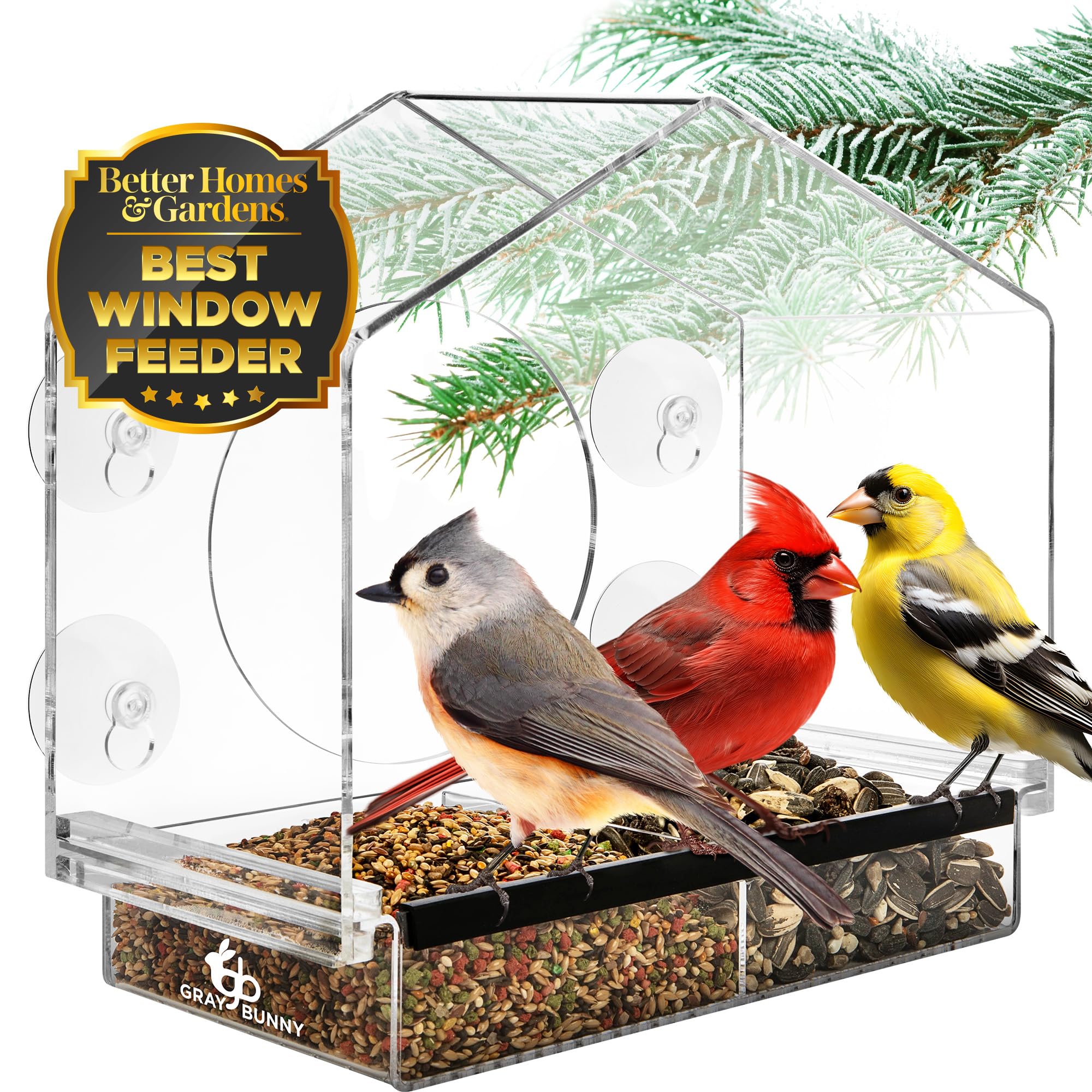 clear Bird Feeders for Window - Bird House Style Window Bird Feeder - Window Bird Feeders with Strong Suction cups - Drain Holes