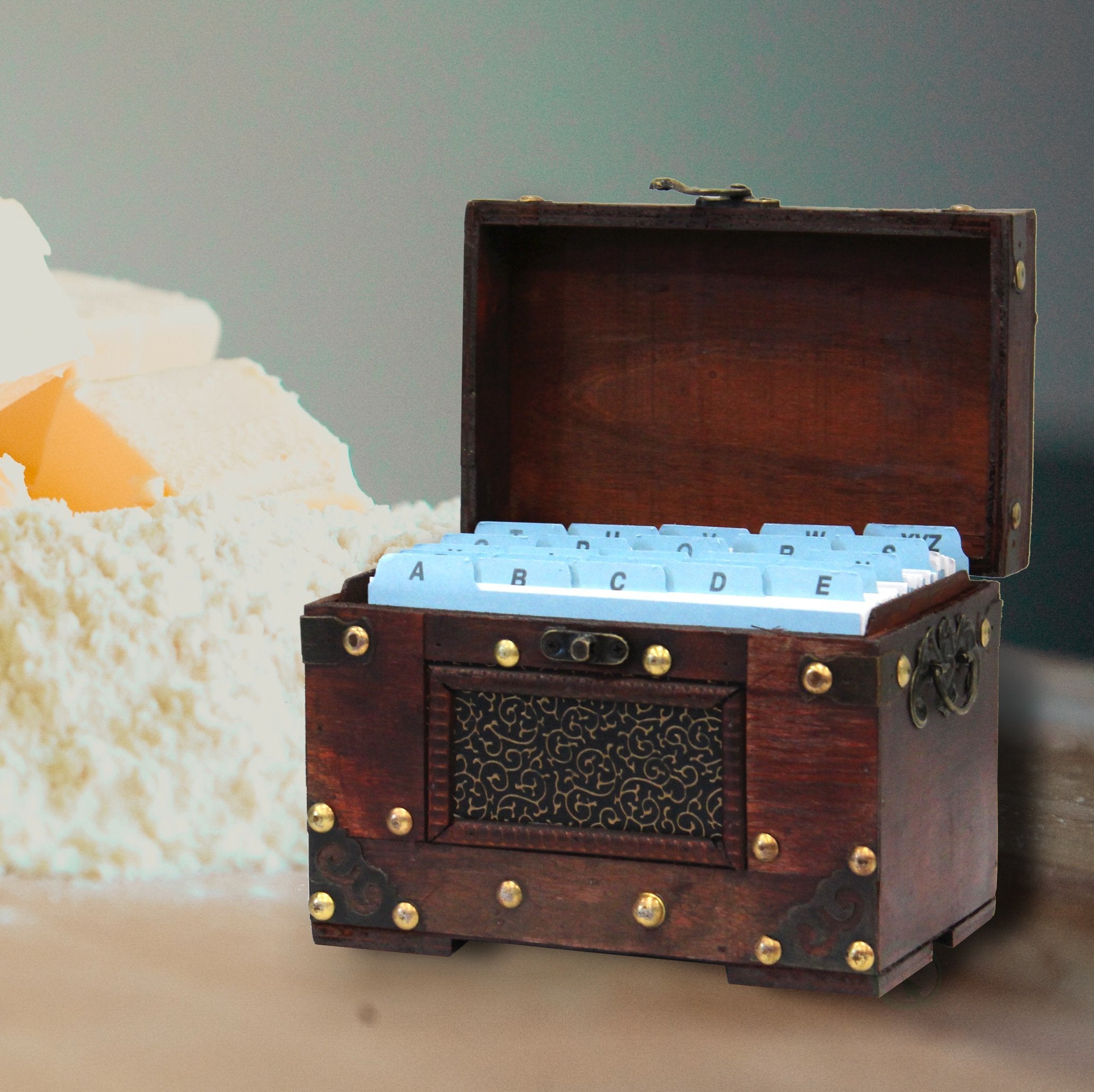 Rustic Studded Index/Recipe Card Box With Antiqued Latch (Large)